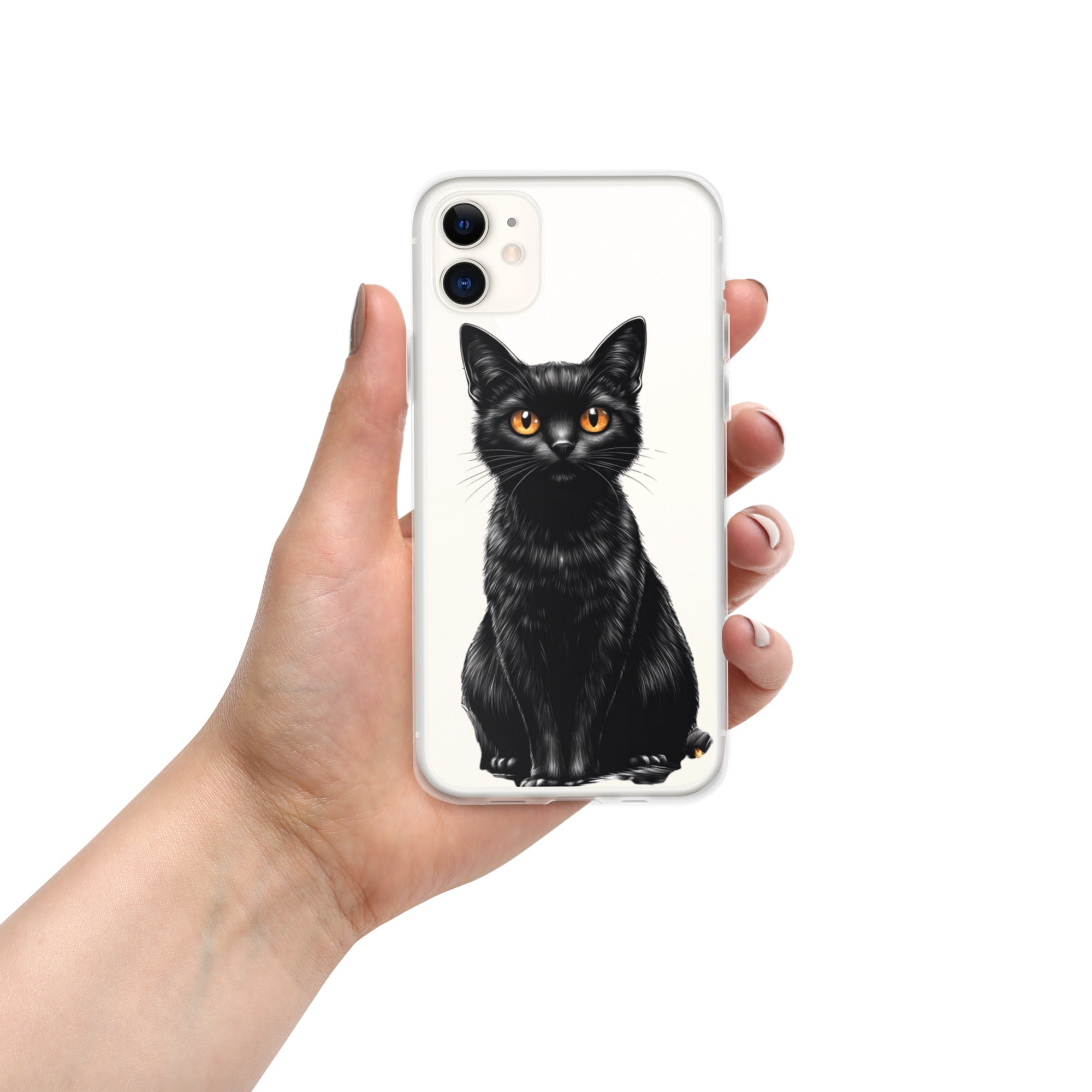 Midnight Black Cat Clear Case for iPhone 11 - Elegant Black Cat Illustration Protective Cover