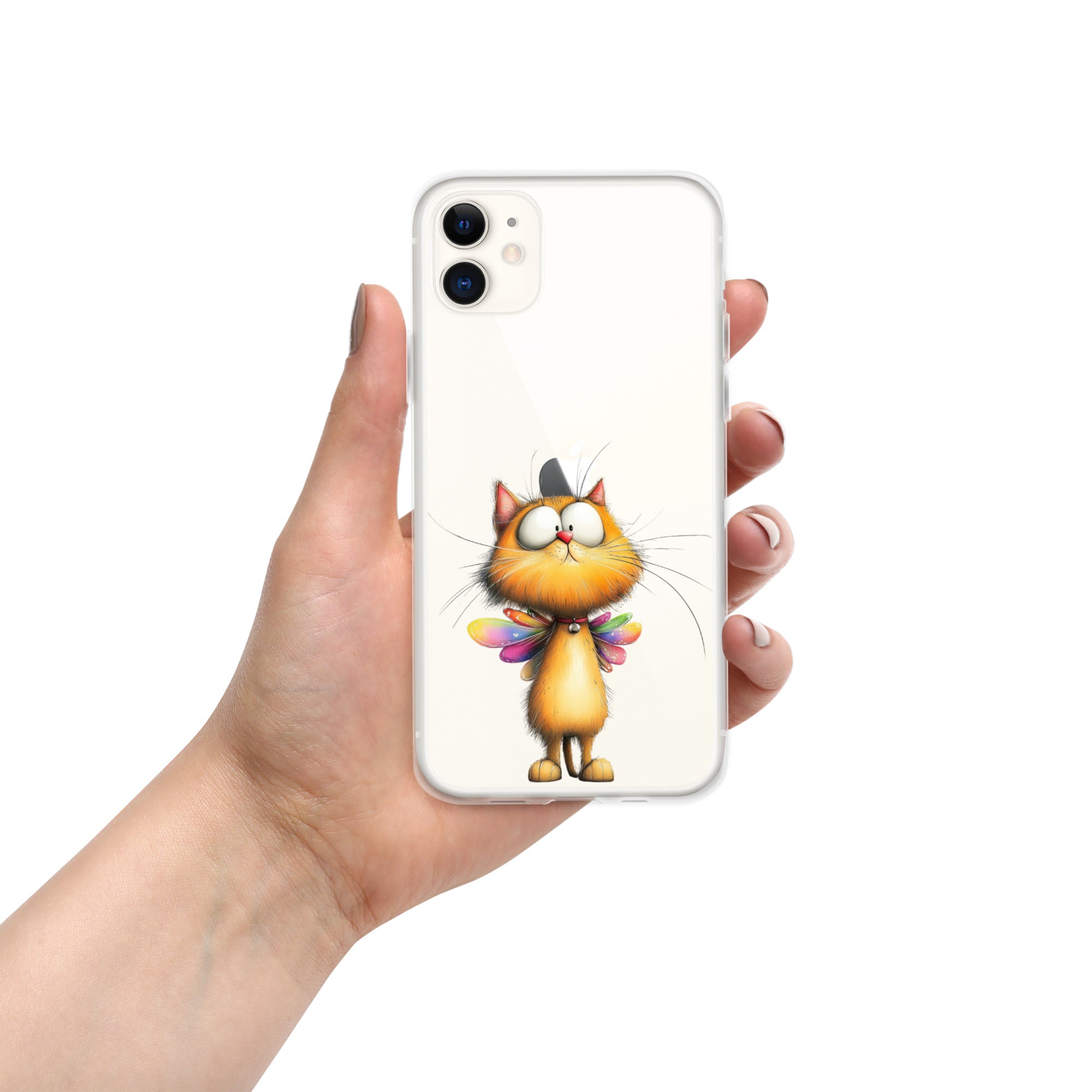 Fairy Cat Clear Case for iPhone 11 - Cute Magical Kitty with Colorful Wings Protective Cover