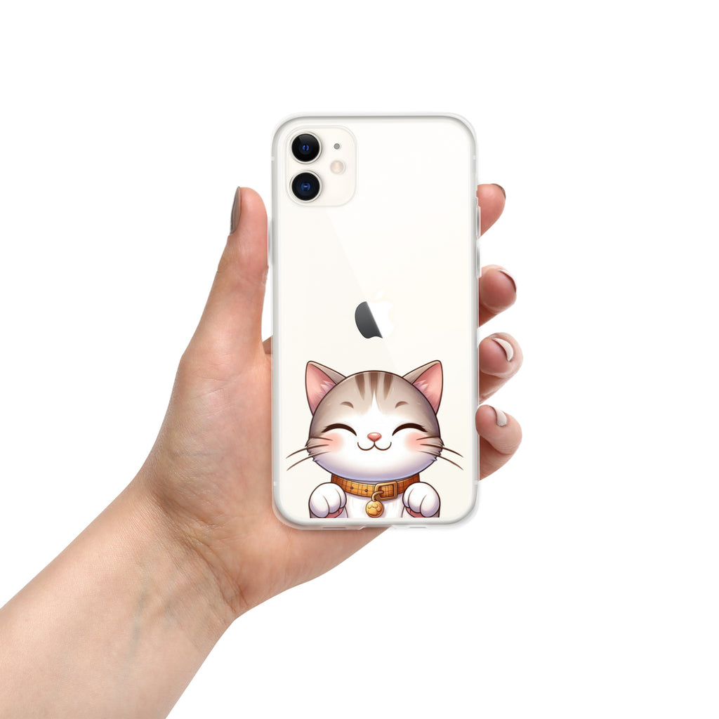 Happy Kitty Clear Case for iPhone 11 - Cute Smiling Cat Illustration Protective Cover