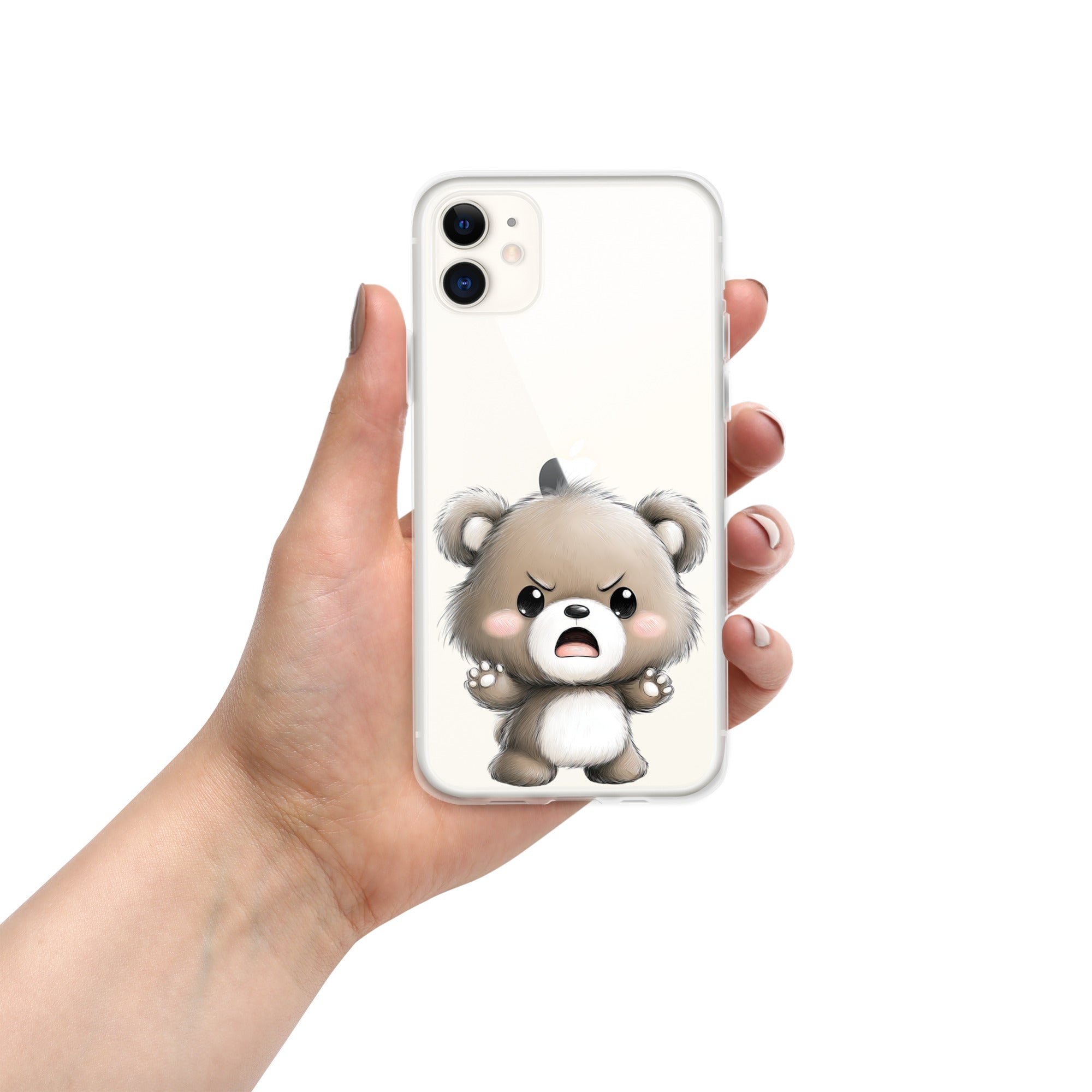 Angry Cute Bear Clear Case for iPhone 11 - Funny Kawaii Bear Protective Cover