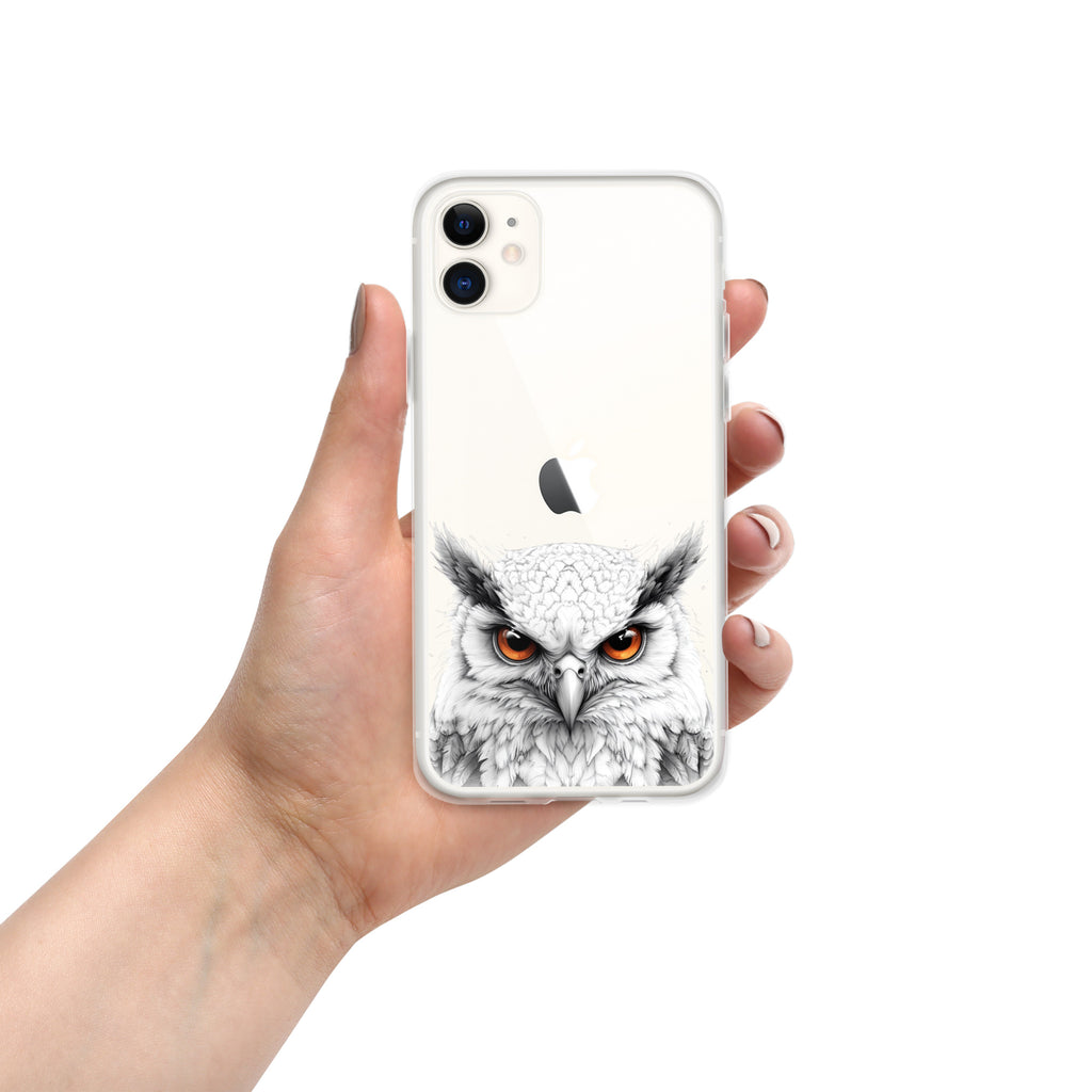 Snowy Owl Glare Clear Case for iPhone 11 - Minimalist White Owl Illustration Protective Cover