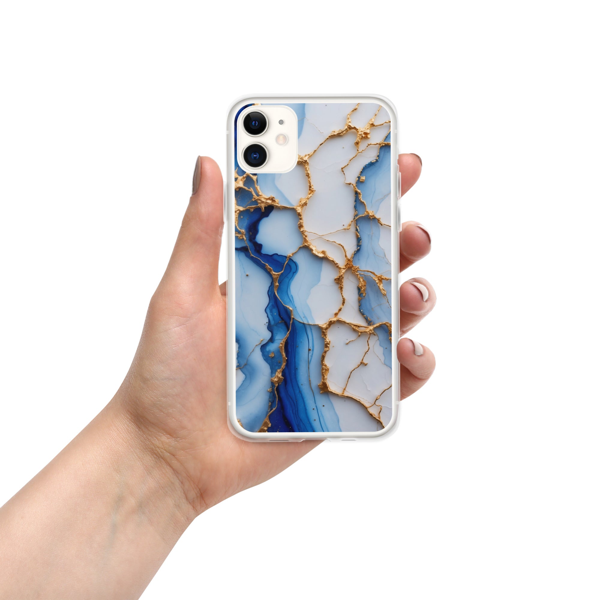 Royal Blue Marble Luxe Clear Case for iPhone 11 - Luxury Blue & Gold Marble Protective Cover