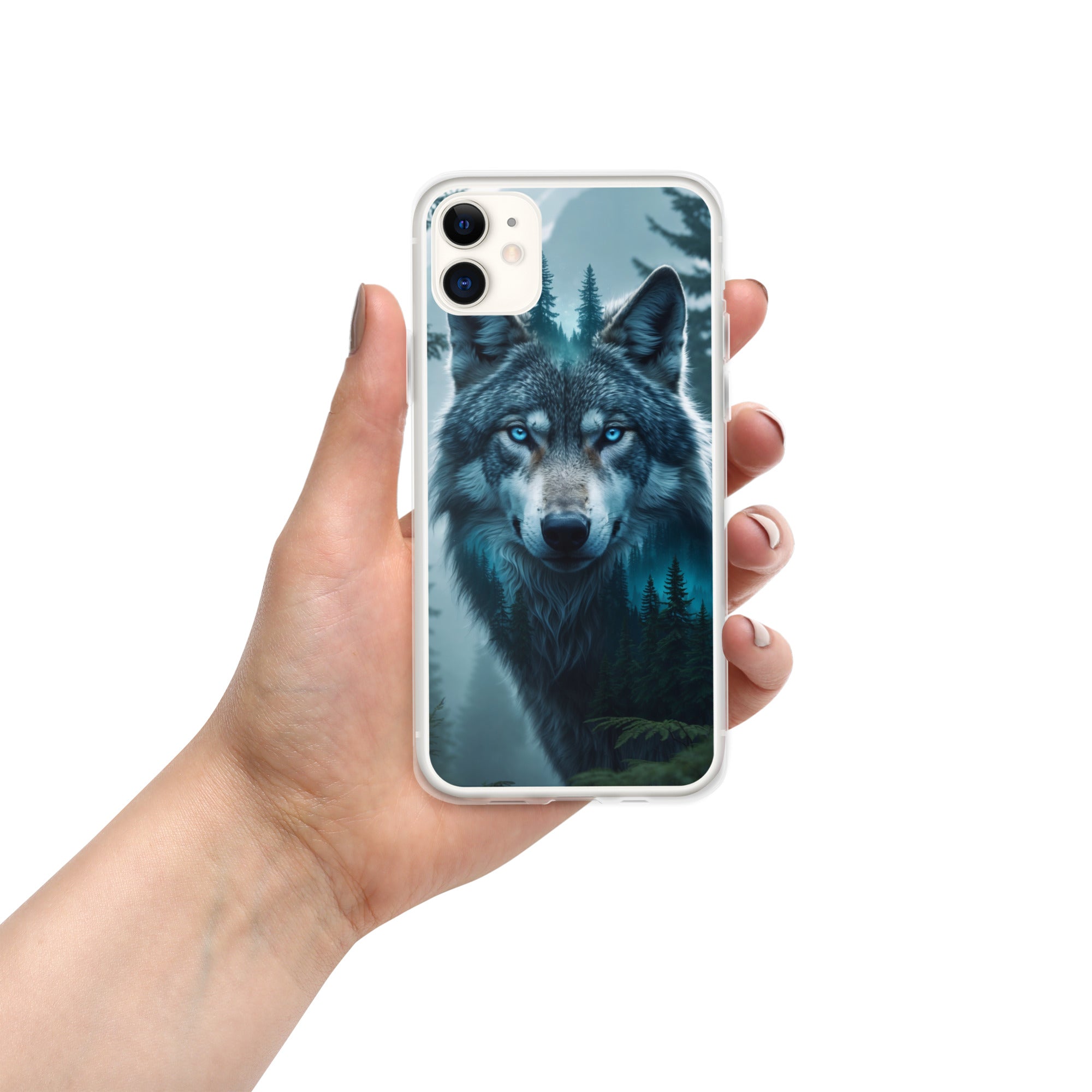 Arctic Forest Wolf Clear Case for iPhone 11 - Blue-Eyed Wolf Nature Protective Cover