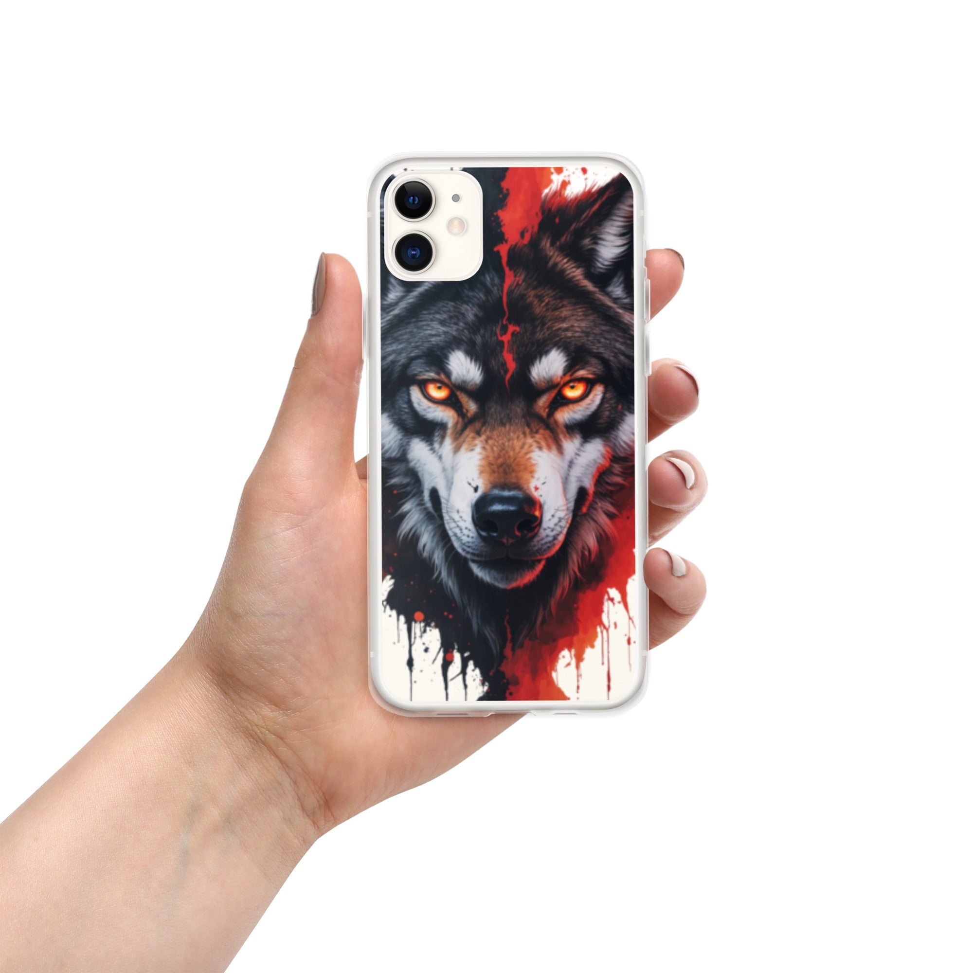 Dual Flame Wolf Clear Case for iPhone 11 - Fierce Wolf Artwork Protective Cover