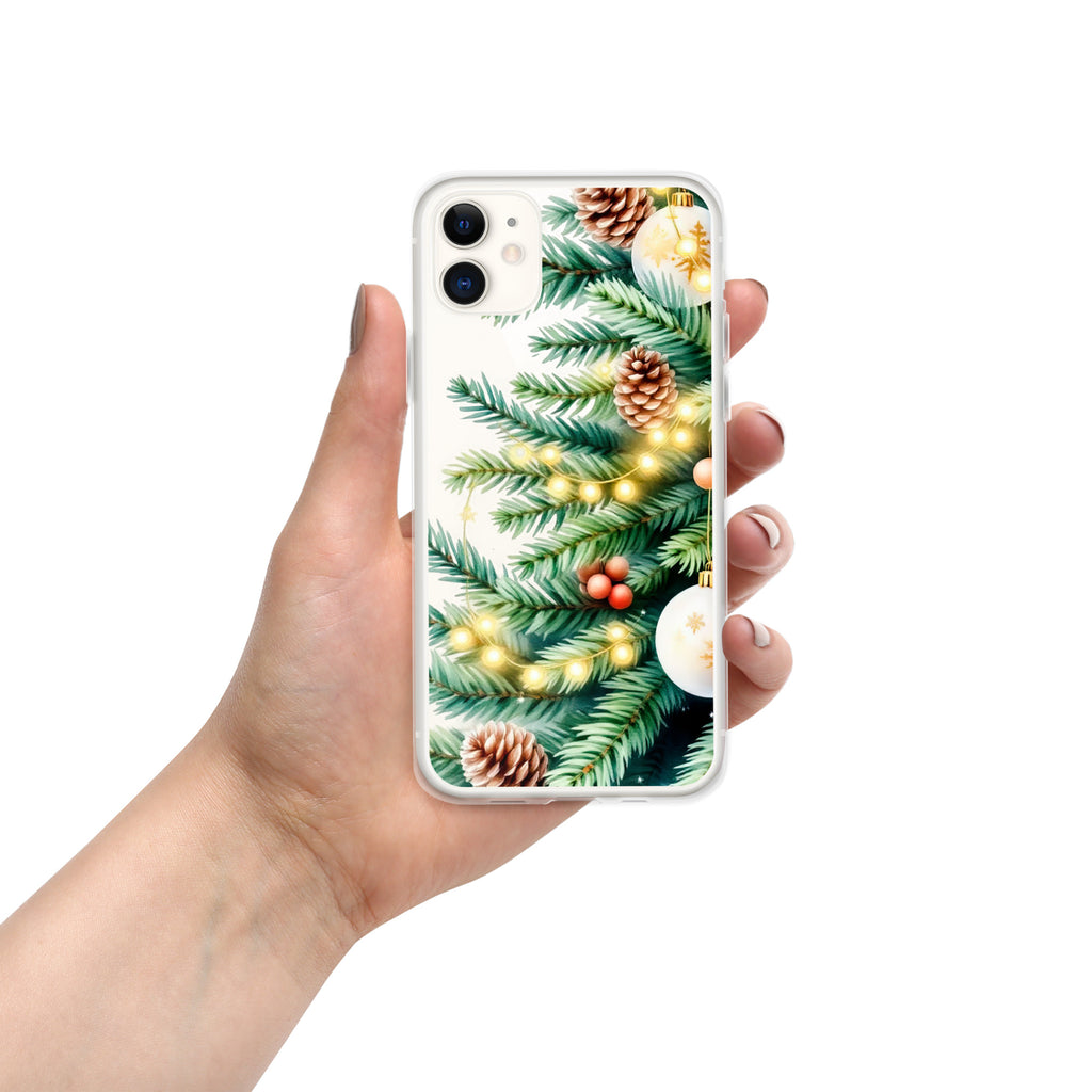 Holiday Pine Glow Clear Case for iPhone 11 - Christmas Pine Branches & Warm Lights Protective Cover