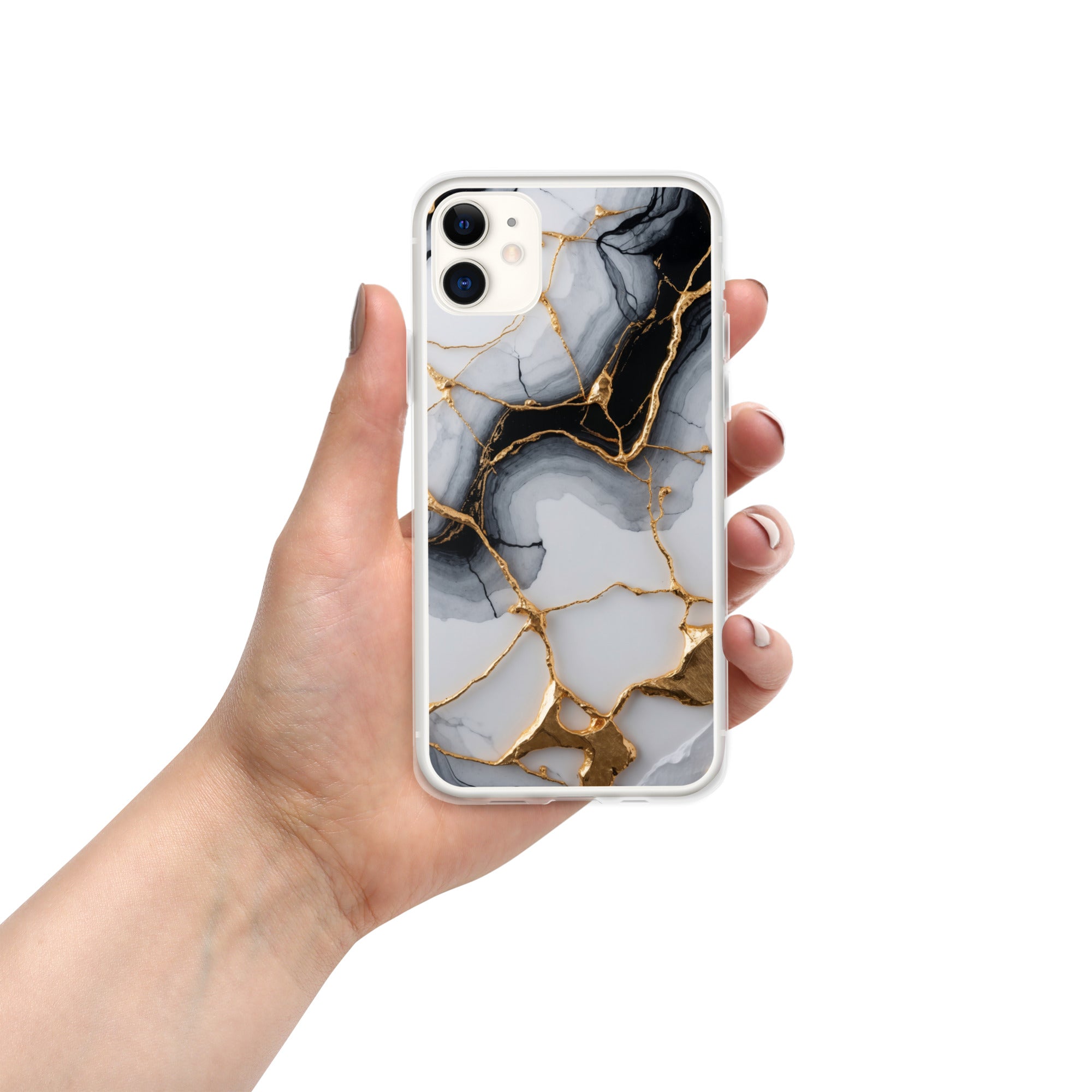 Golden Marble Veins Clear Case for iPhone 11 - Luxury Black & White Marble Protective Cover