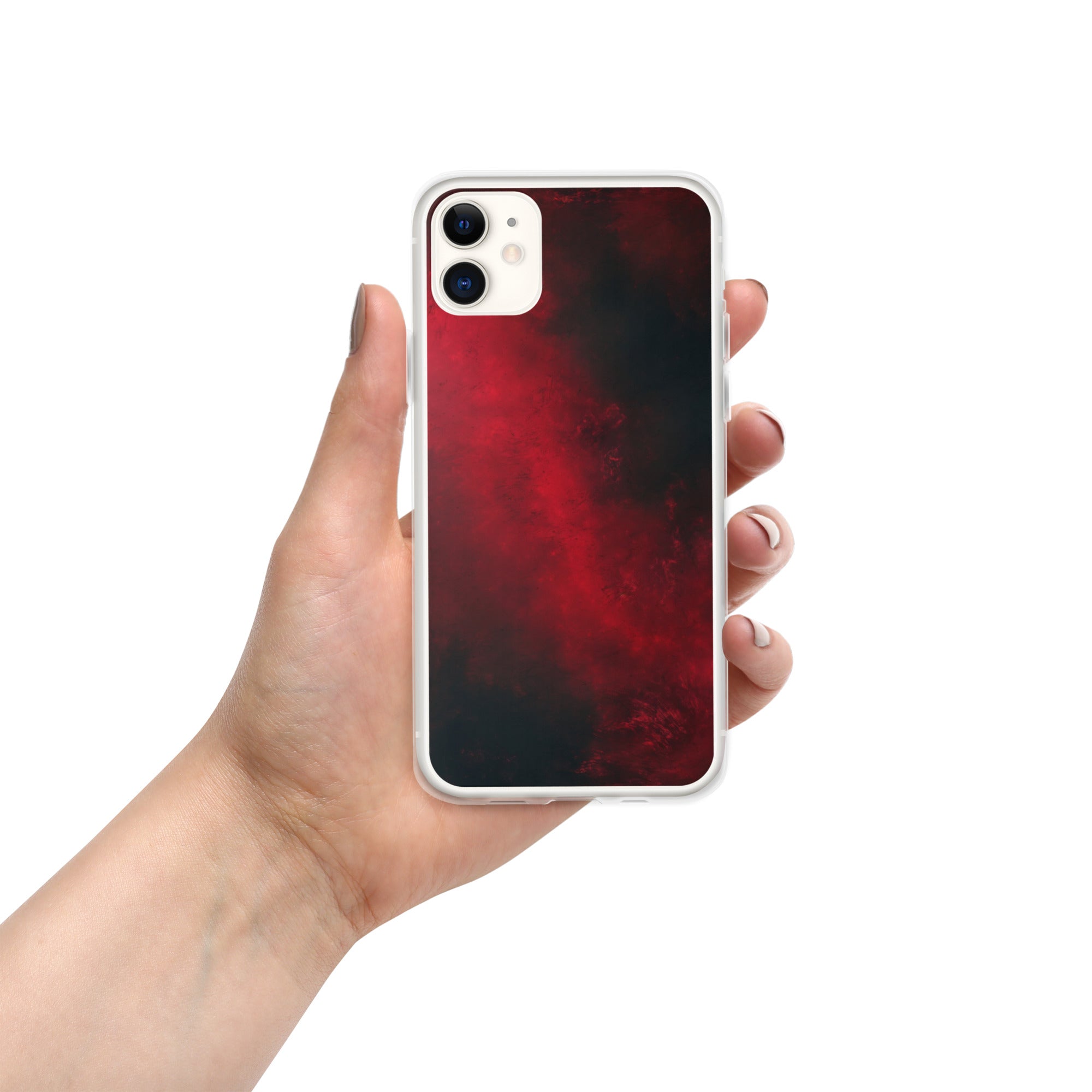 Crimson Nebula Clear Case for iPhone 11 - Red & Black Abstract Smoke Protective Cover