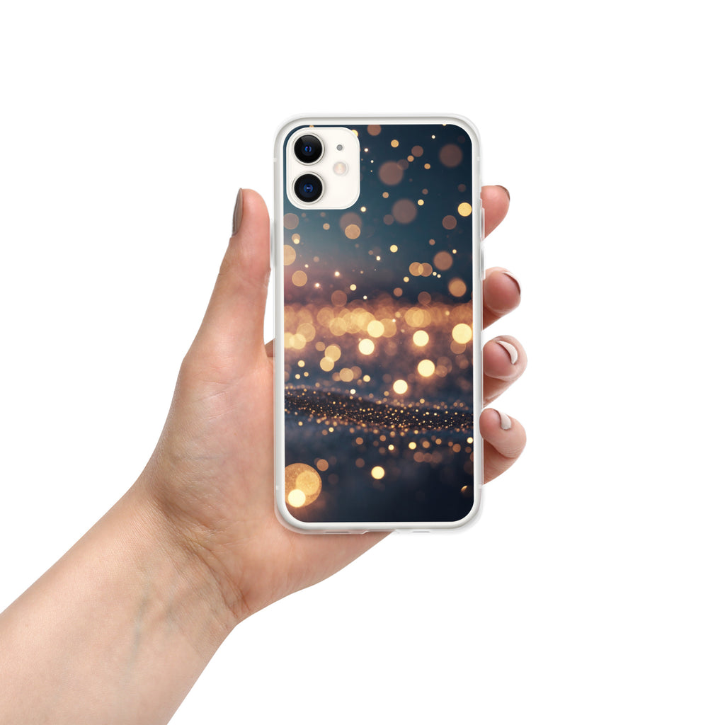 Golden Sparkle Bokeh Clear Case for iPhone 11 - Glam Gold Light Glitter Protective Cover