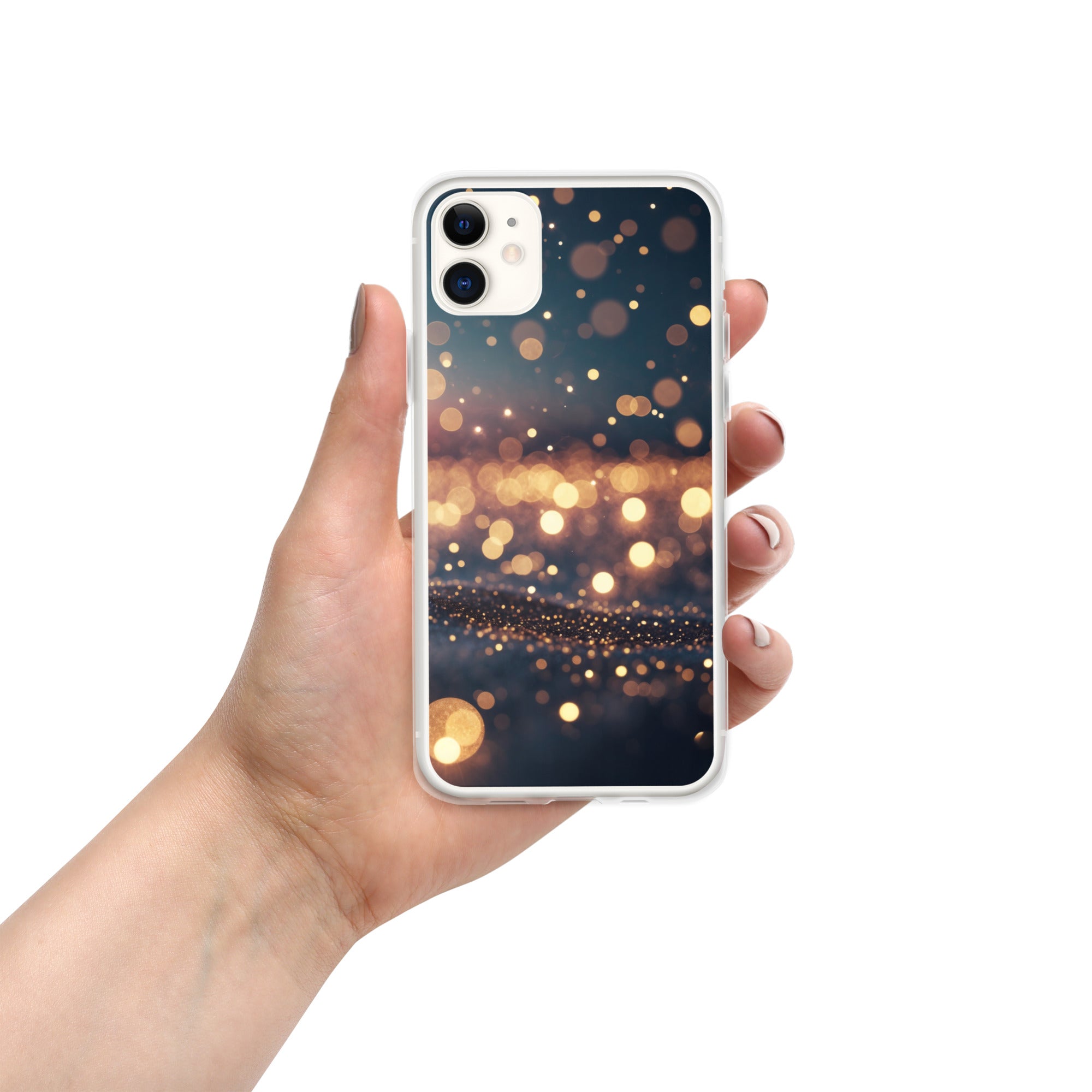 Golden Sparkle Bokeh Clear Case for iPhone 11 - Glam Gold Light Glitter Protective Cover