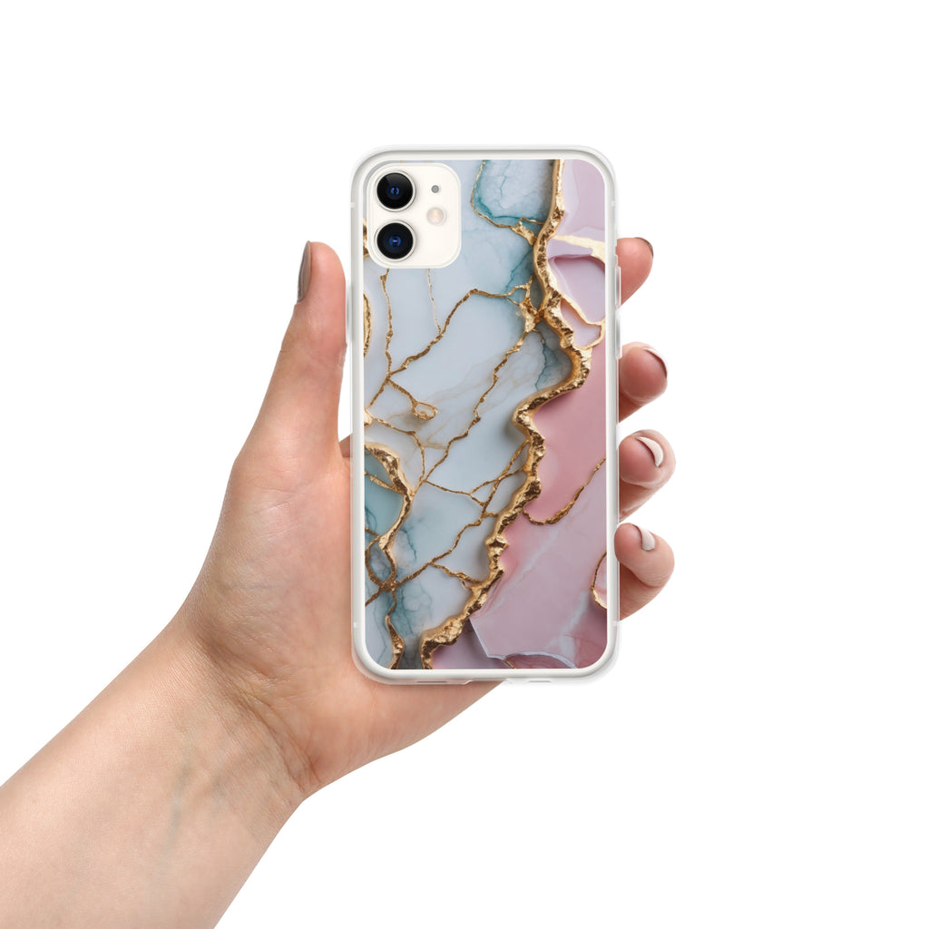 Pastel Golden Marble Fusion Clear Case for iPhone 11 - Luxury Pink & Blue Marble Protective Cover