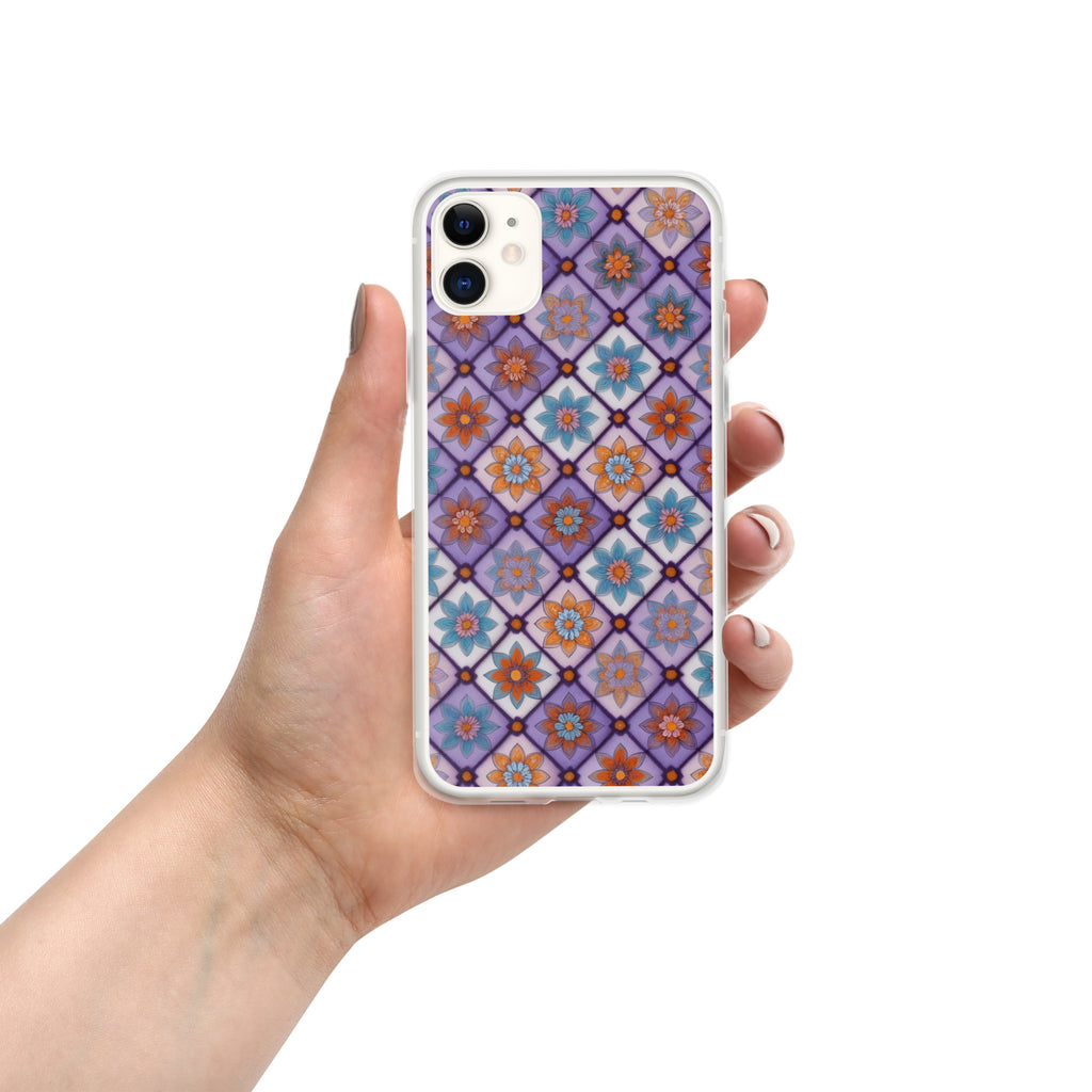 Violet Mosaic Blooms Clear Case for iPhone 11 - Colorful Floral Pattern Protective Cover