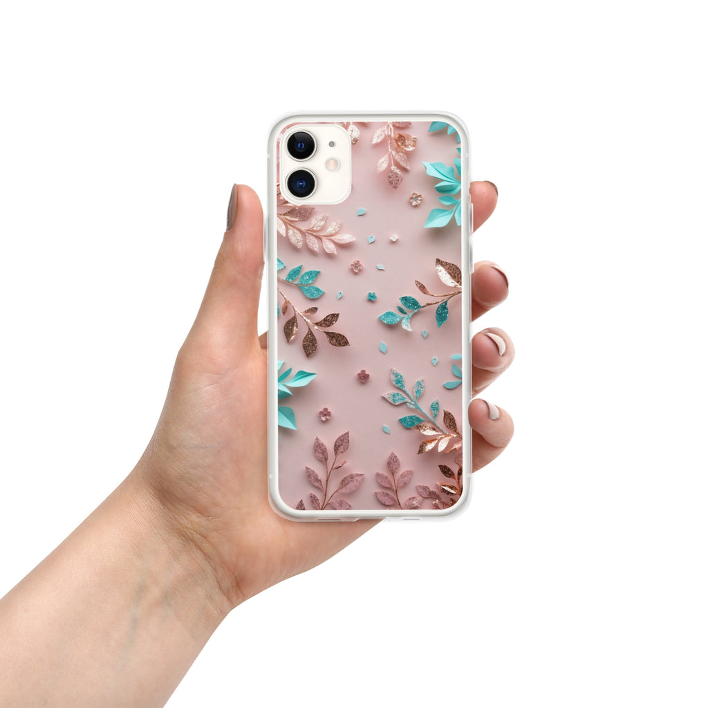 Blush Garden Glam Clear Case for iPhone 11 - Pink & Teal Glitter Floral Protective Cover