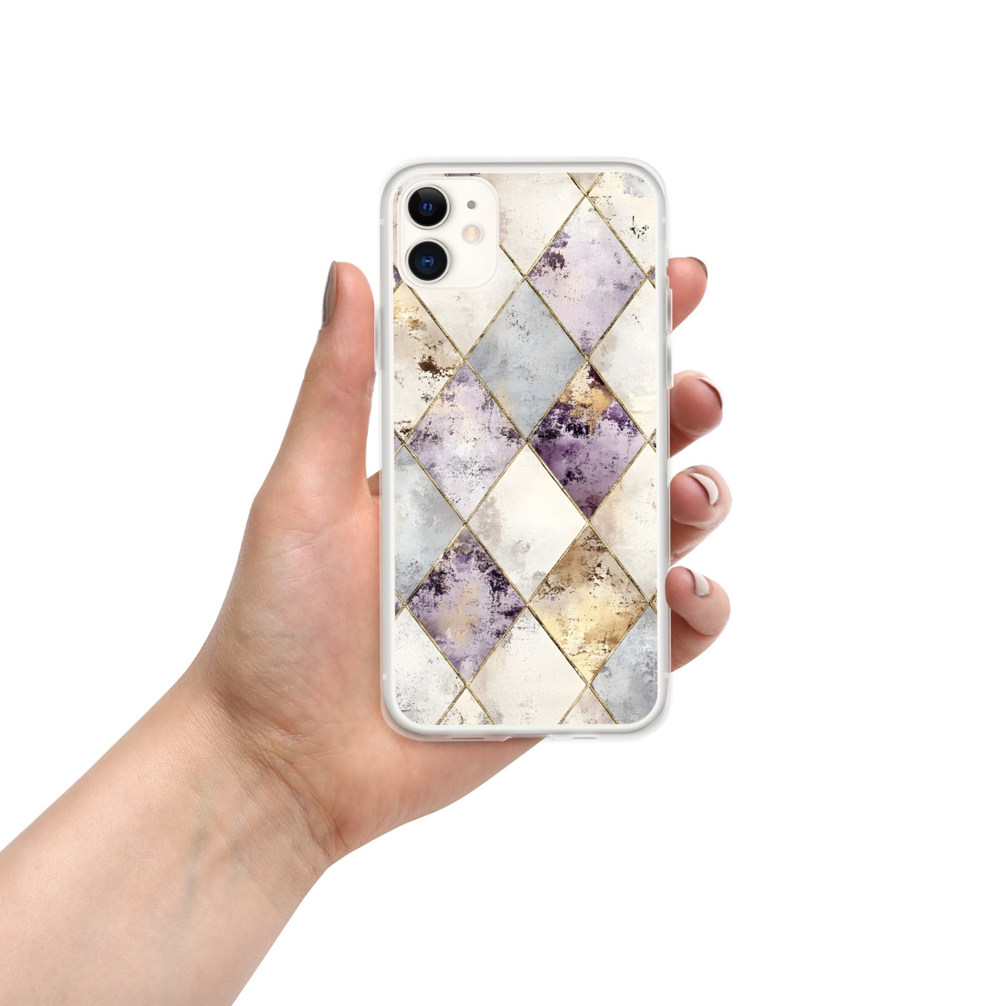 Golden Harlequin Damask Clear Case for iPhone 11 - Elegant Gold Geometric Protective Cover