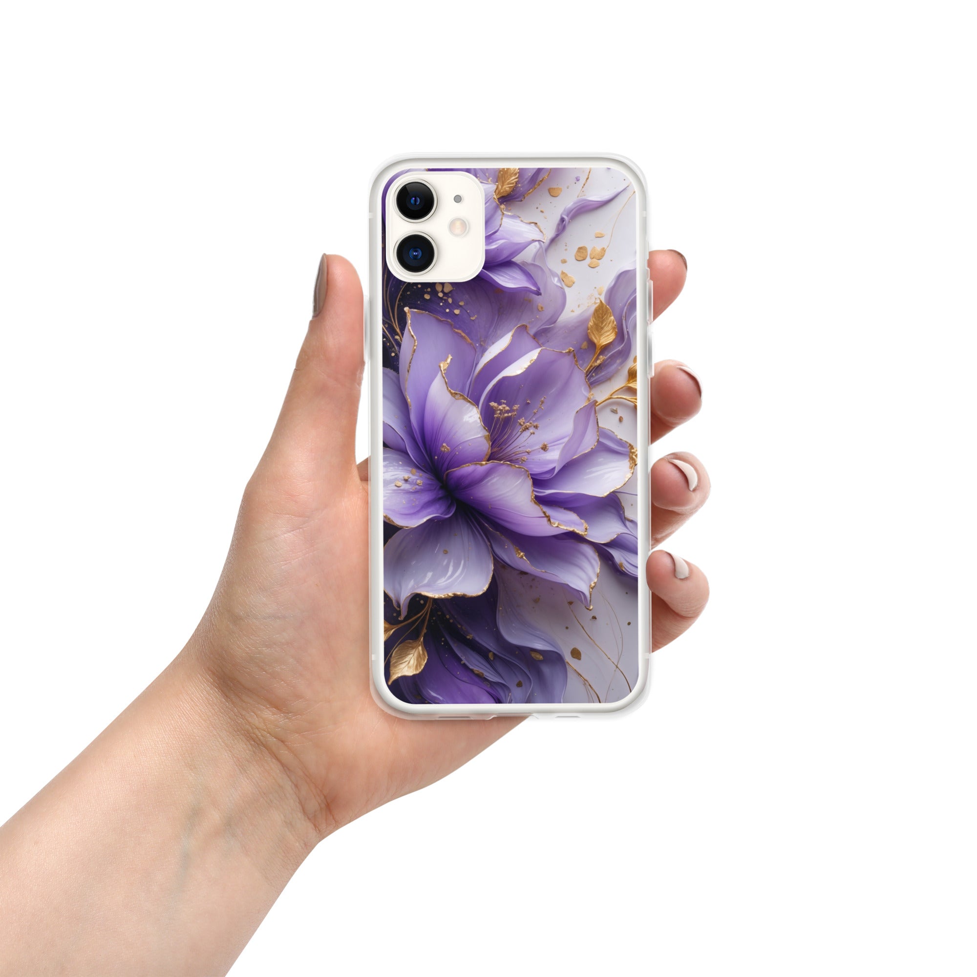 Royal Violet Bloom Clear Case for iPhone 11 - Luxury Purple & Gold Floral Protective Cover