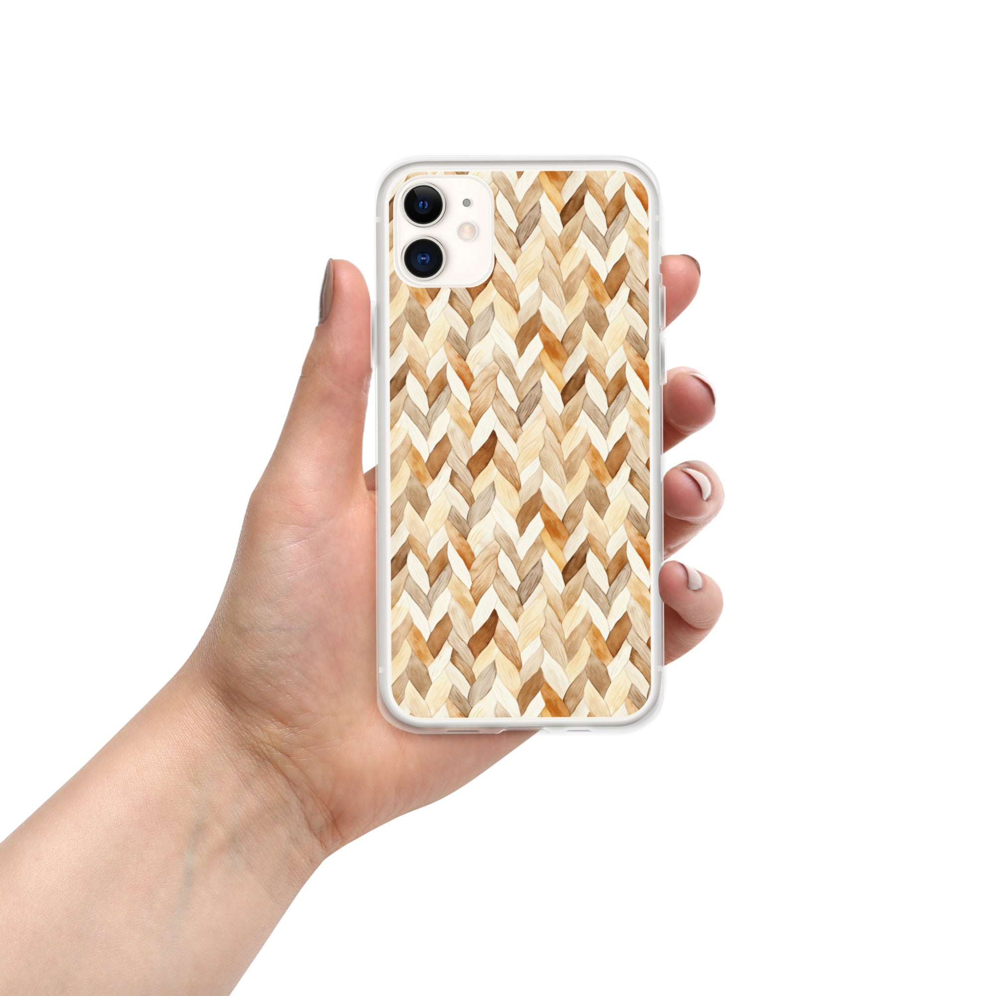 Cozy Knit Pattern Clear Case for iPhone 11 - Neutral Braided Texture Protective Cover