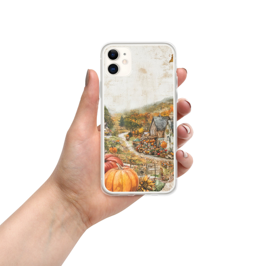 Autumn Village Clear Case for iPhone 11 - Fall Rustic Pumpkin Design Protective Cover