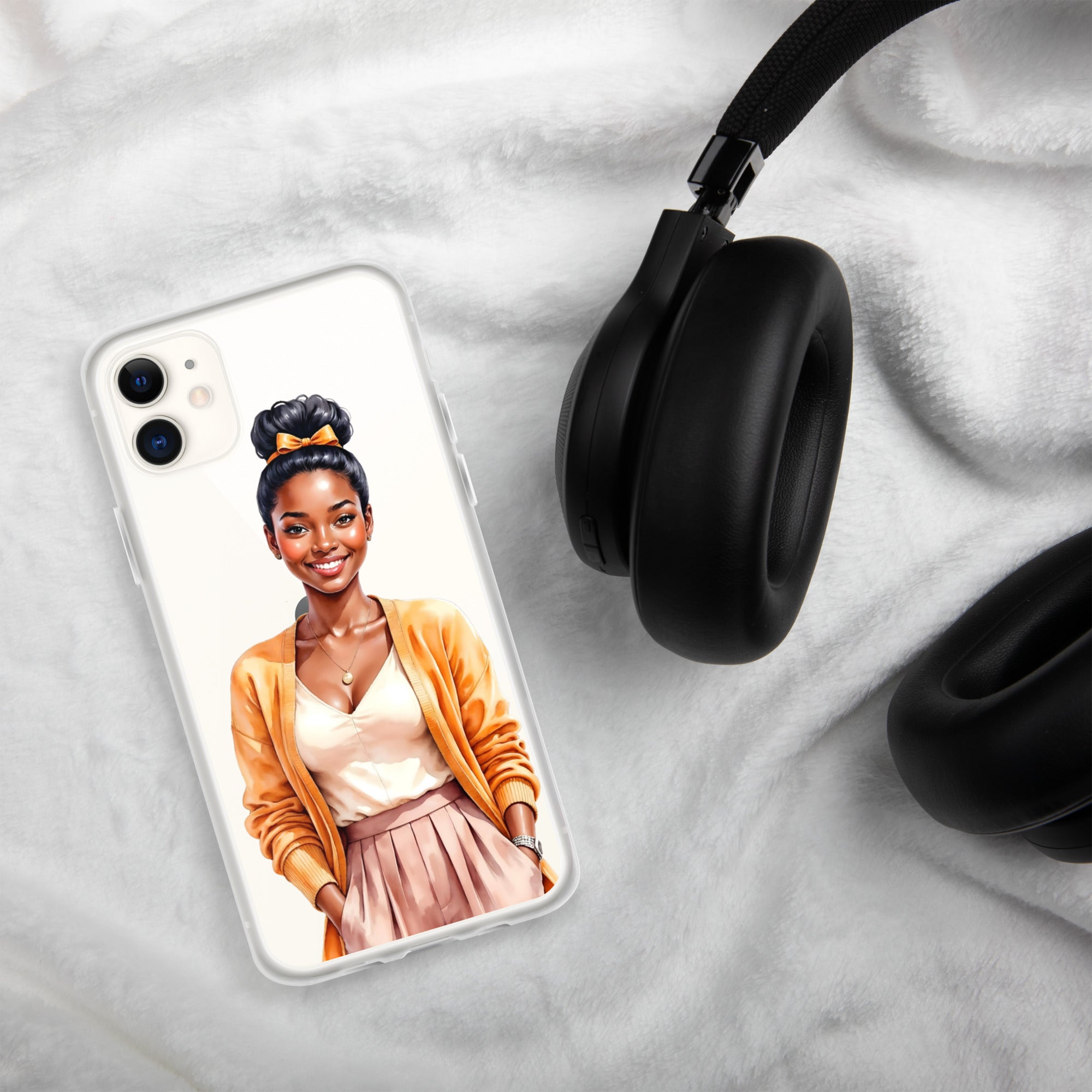 Golden Autumn Glow Girl Clear Case for iPhone 11 - Fashion Illustration Protective Cover