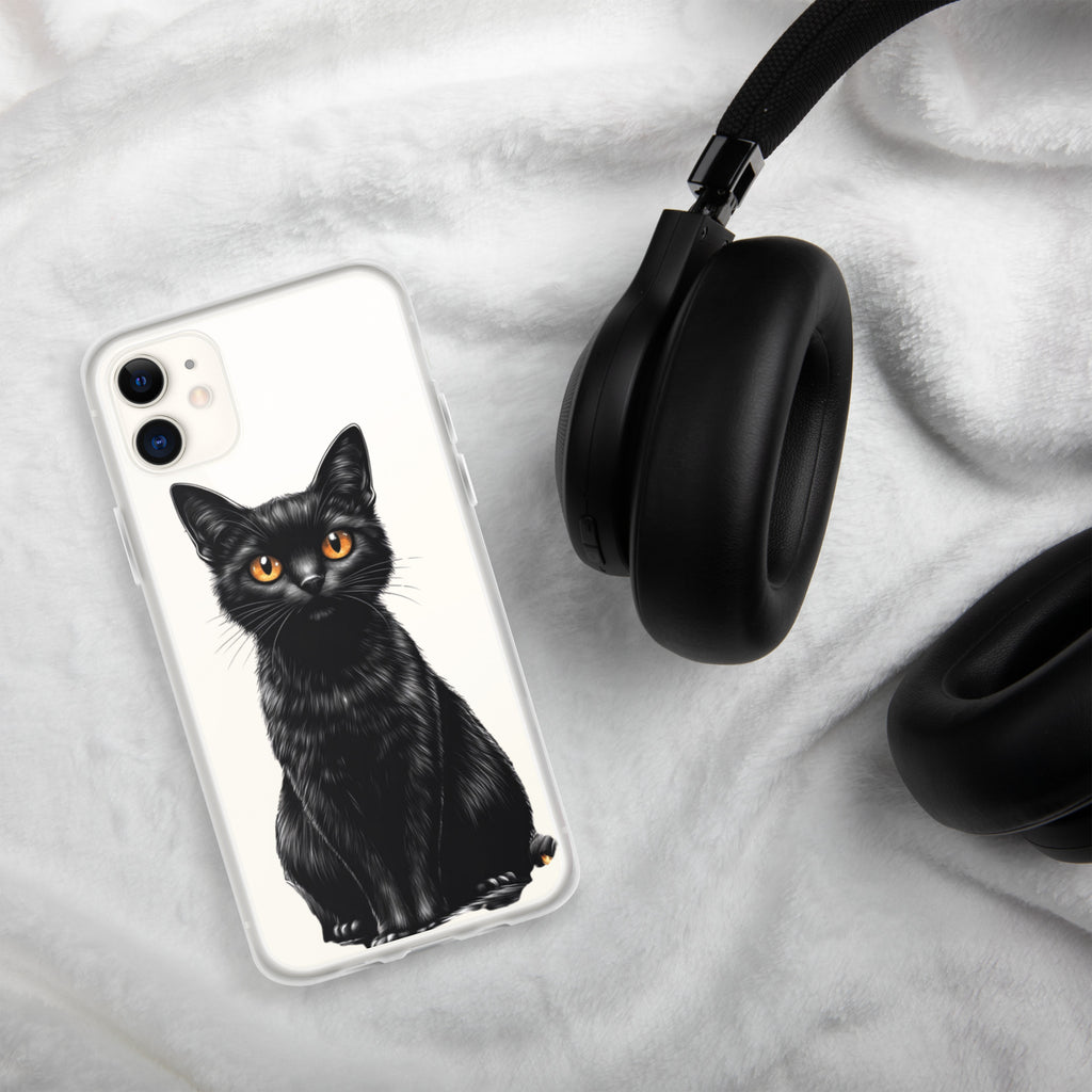 Midnight Black Cat Clear Case for iPhone 11 - Elegant Black Cat Illustration Protective Cover