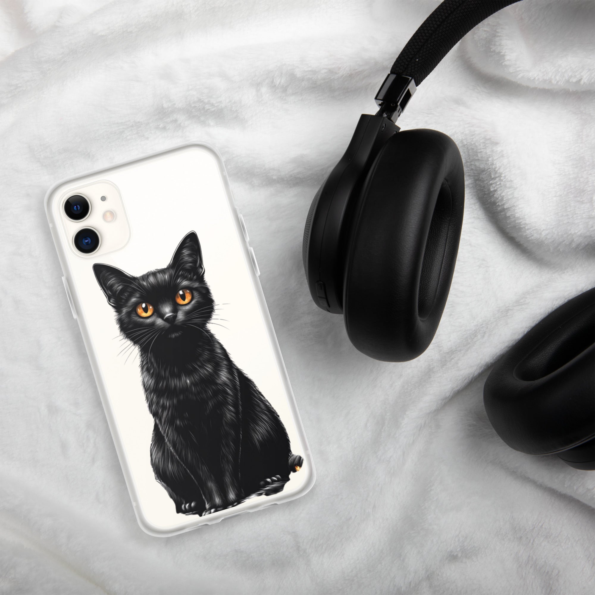 Midnight Black Cat Clear Case for iPhone 11 - Elegant Black Cat Illustration Protective Cover