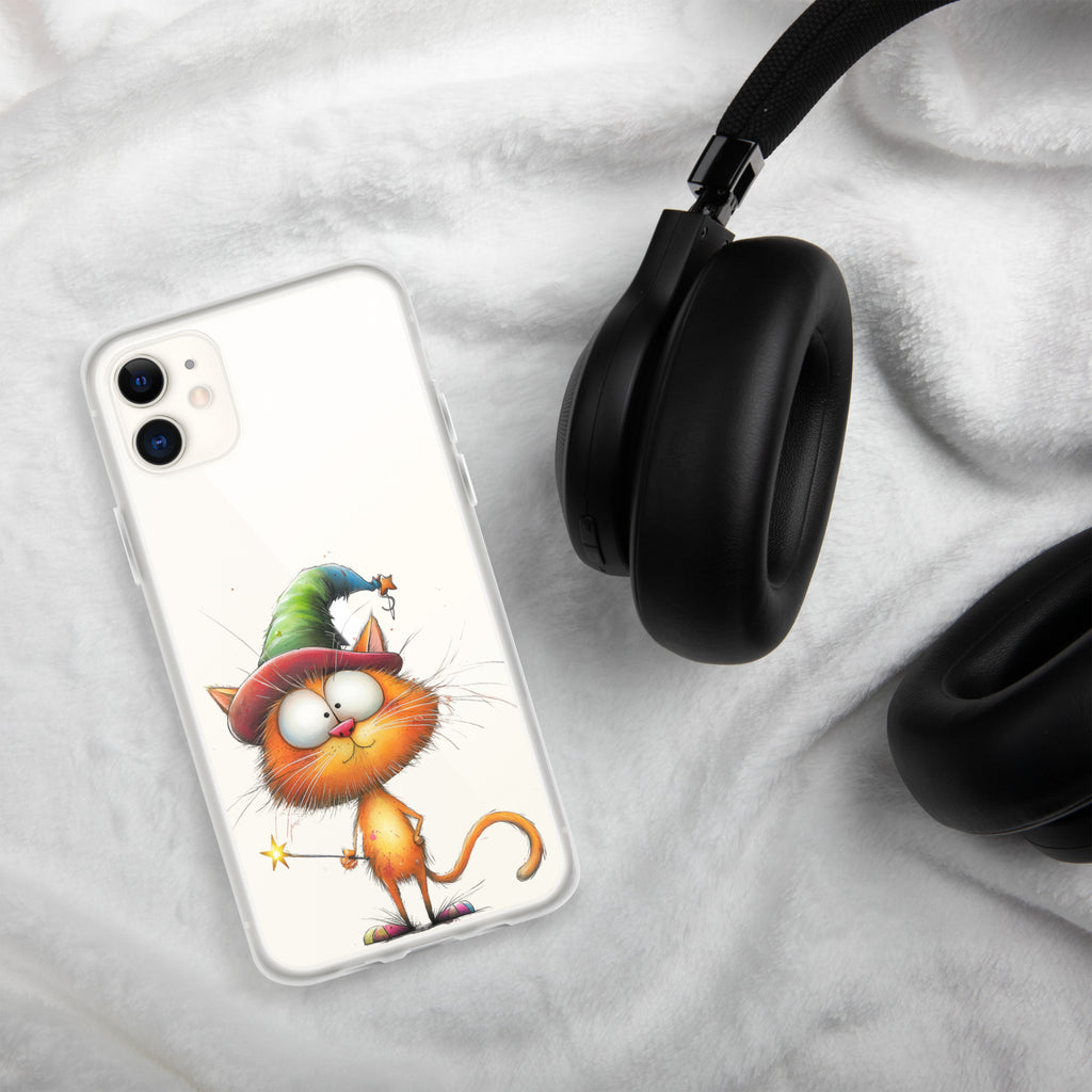 Wizard Cat Clear Case for iPhone 11 - Funny Magic Kitty Cartoon Protective Cover