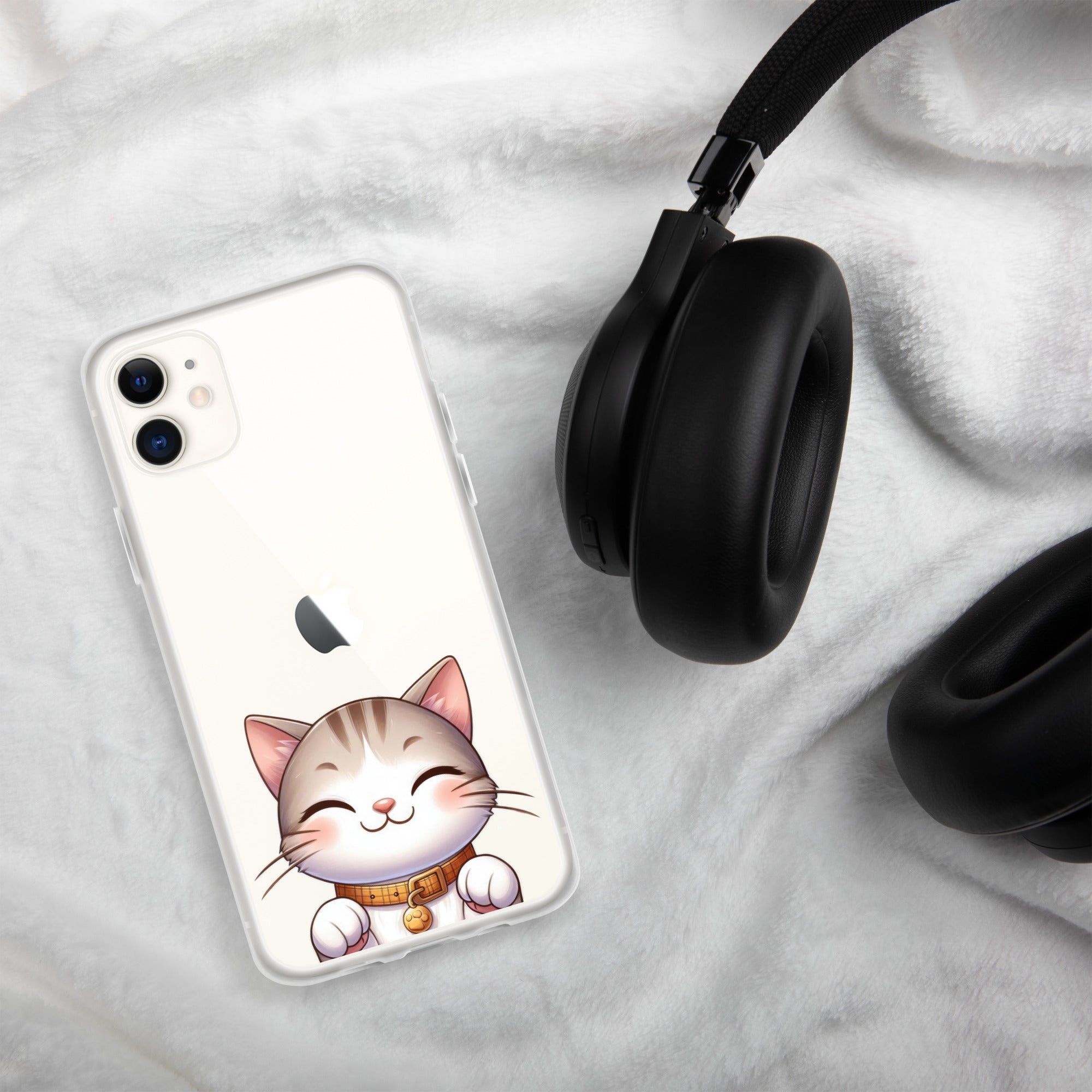 Happy Kitty Clear Case for iPhone 11 - Cute Smiling Cat Illustration Protective Cover