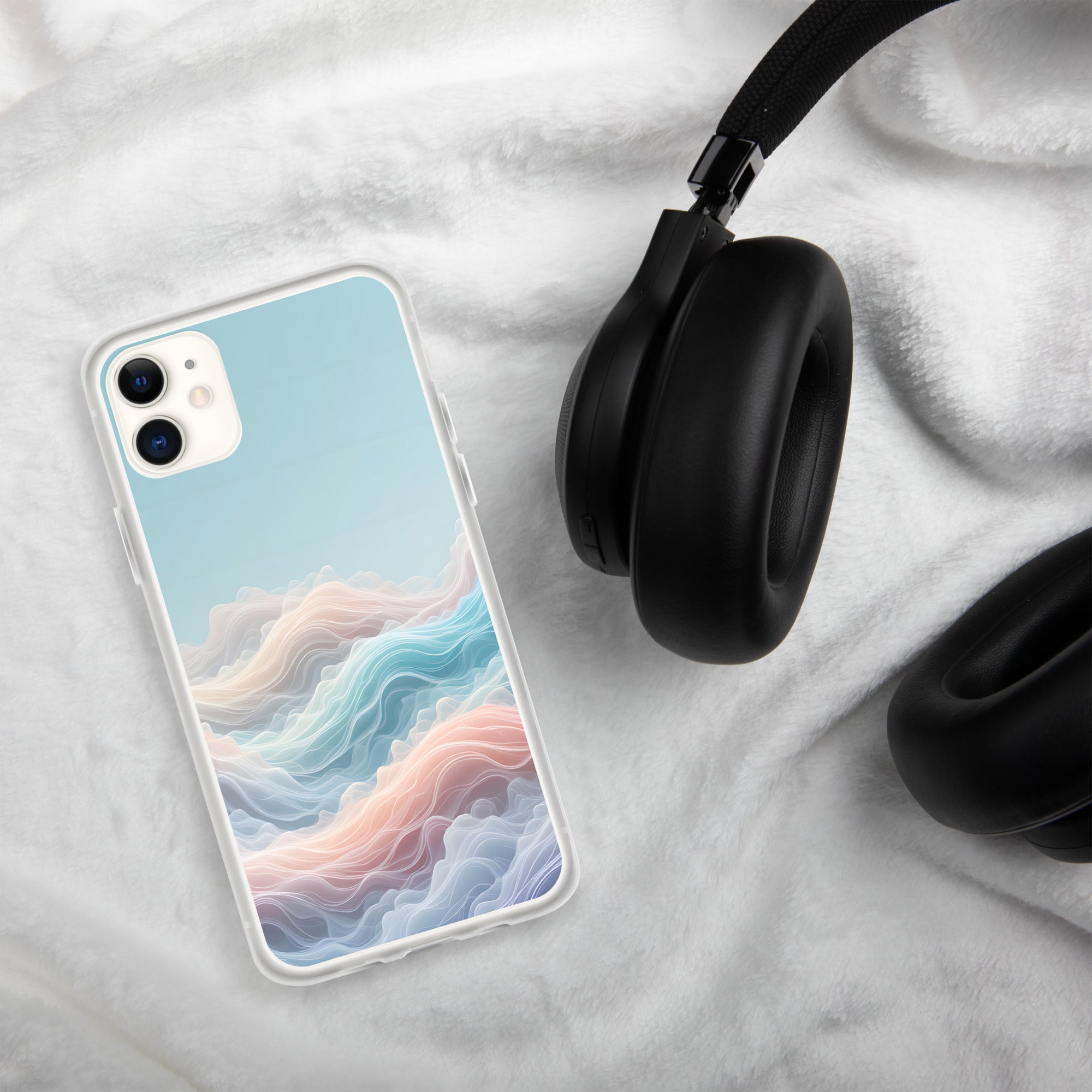 Horizon Dream Clear Case for iPhone 11 - Pastel Abstract Waves Protective Cover