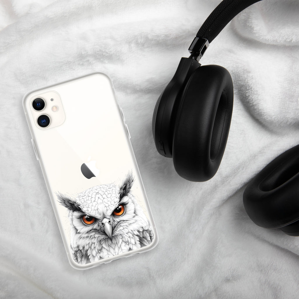 Snowy Owl Glare Clear Case for iPhone 11 - Minimalist White Owl Illustration Protective Cover