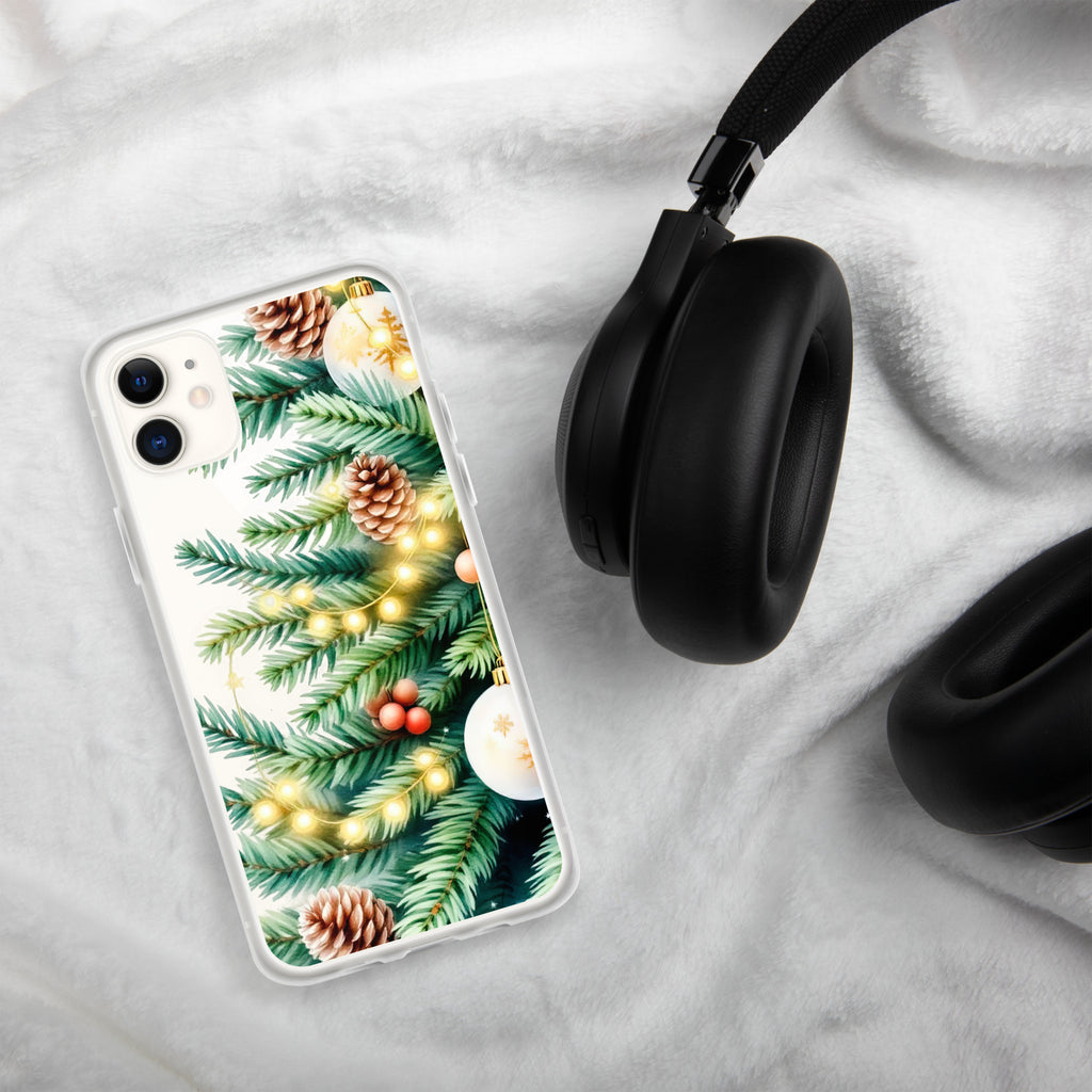 Holiday Pine Glow Clear Case for iPhone 11 - Christmas Pine Branches & Warm Lights Protective Cover