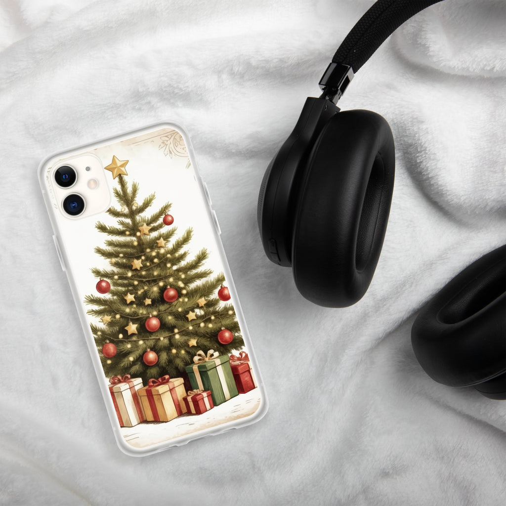 Vintage Christmas Tree Clear Case for iPhone 11 - Festive Holiday Tree & Gifts Protective Cover
