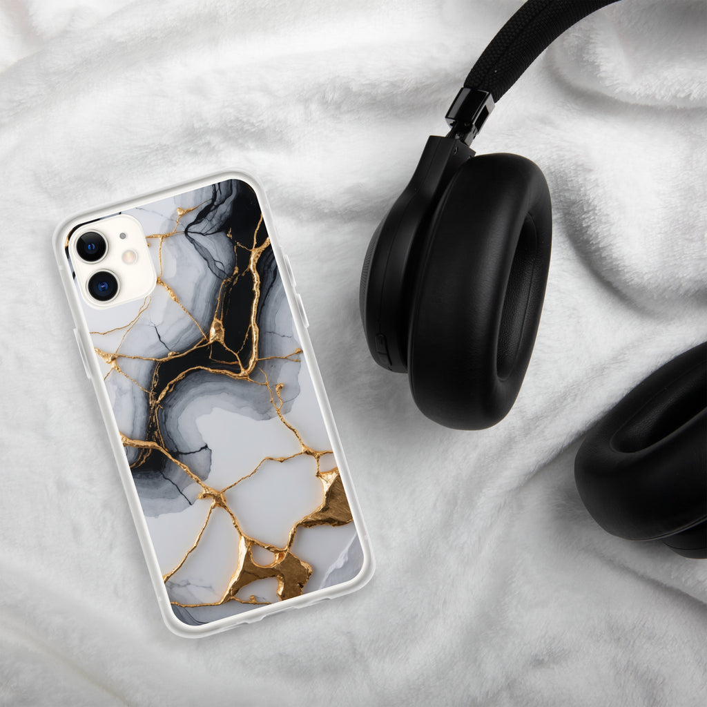 Golden Marble Veins Clear Case for iPhone 11 - Luxury Black & White Marble Protective Cover