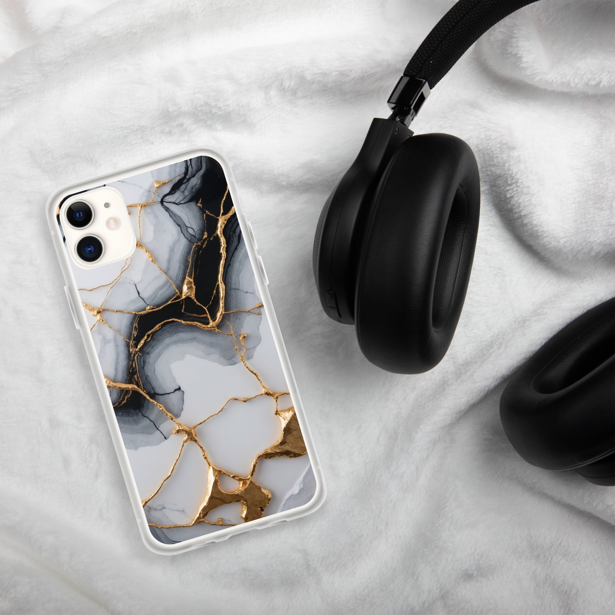 Golden Marble Veins Clear Case for iPhone 11 - Luxury Black & White Marble Protective Cover