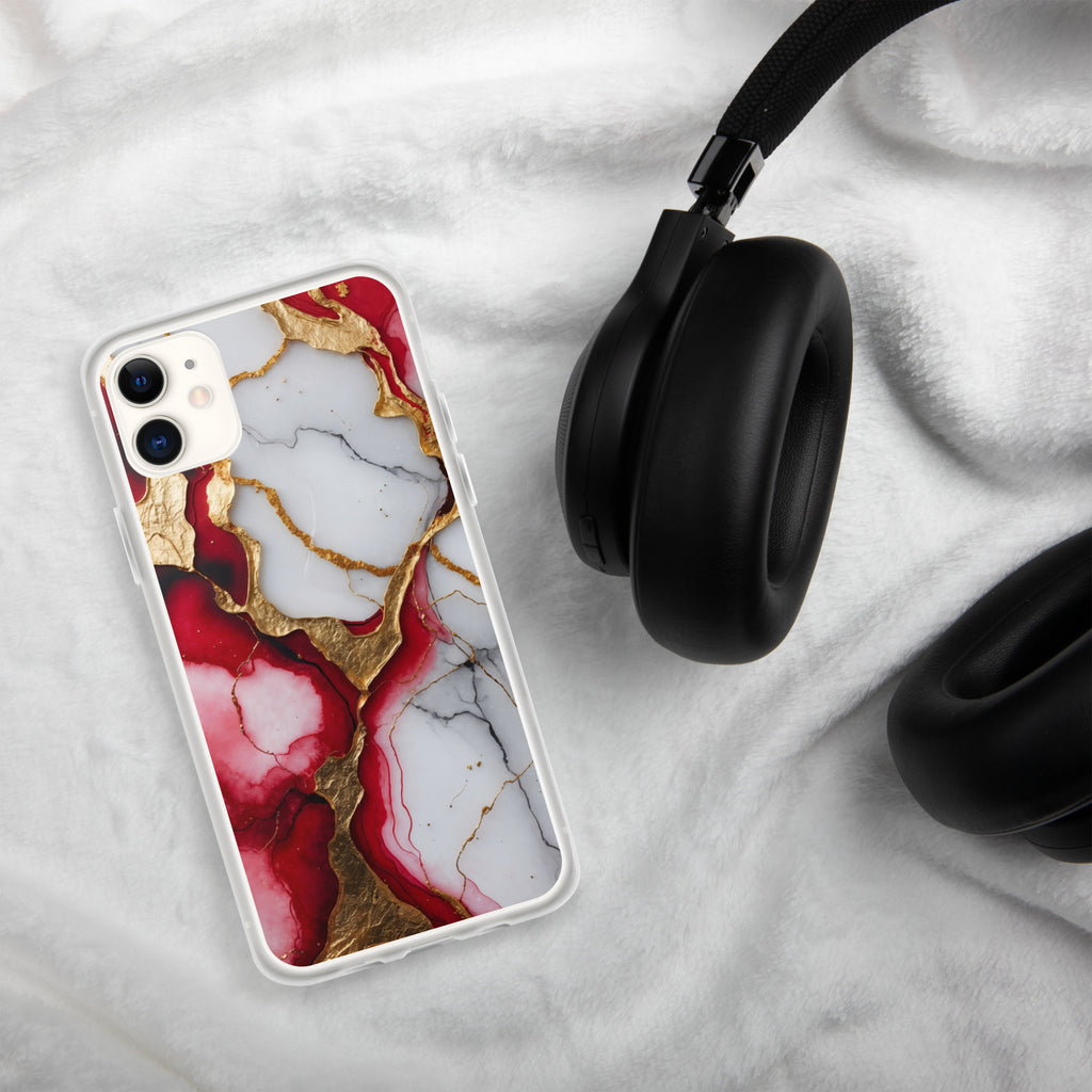Crimson Golden Marble Luxe Clear Case for iPhone 11 - Luxury Red & Gold Marble Protective Cover