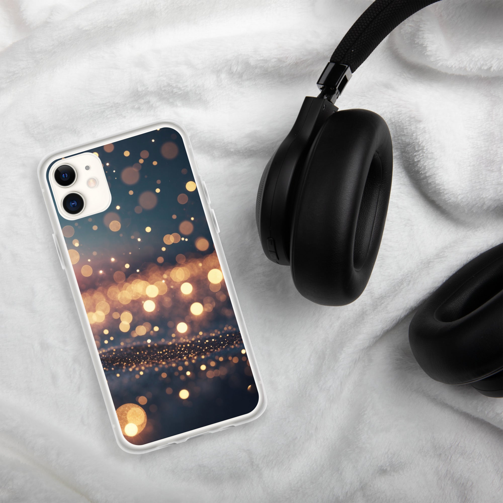 Golden Sparkle Bokeh Clear Case for iPhone 11 - Glam Gold Light Glitter Protective Cover