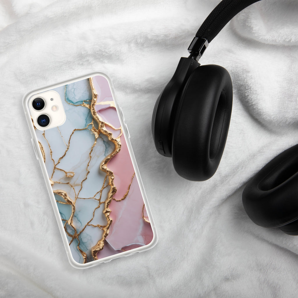 Pastel Golden Marble Fusion Clear Case for iPhone 11 - Luxury Pink & Blue Marble Protective Cover