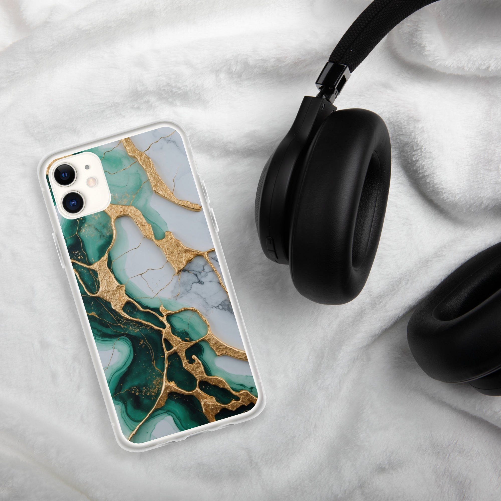 Emerald Golden Marble Flow Clear Case for iPhone 11 - Luxury Green & Gold Marble Protective Cover