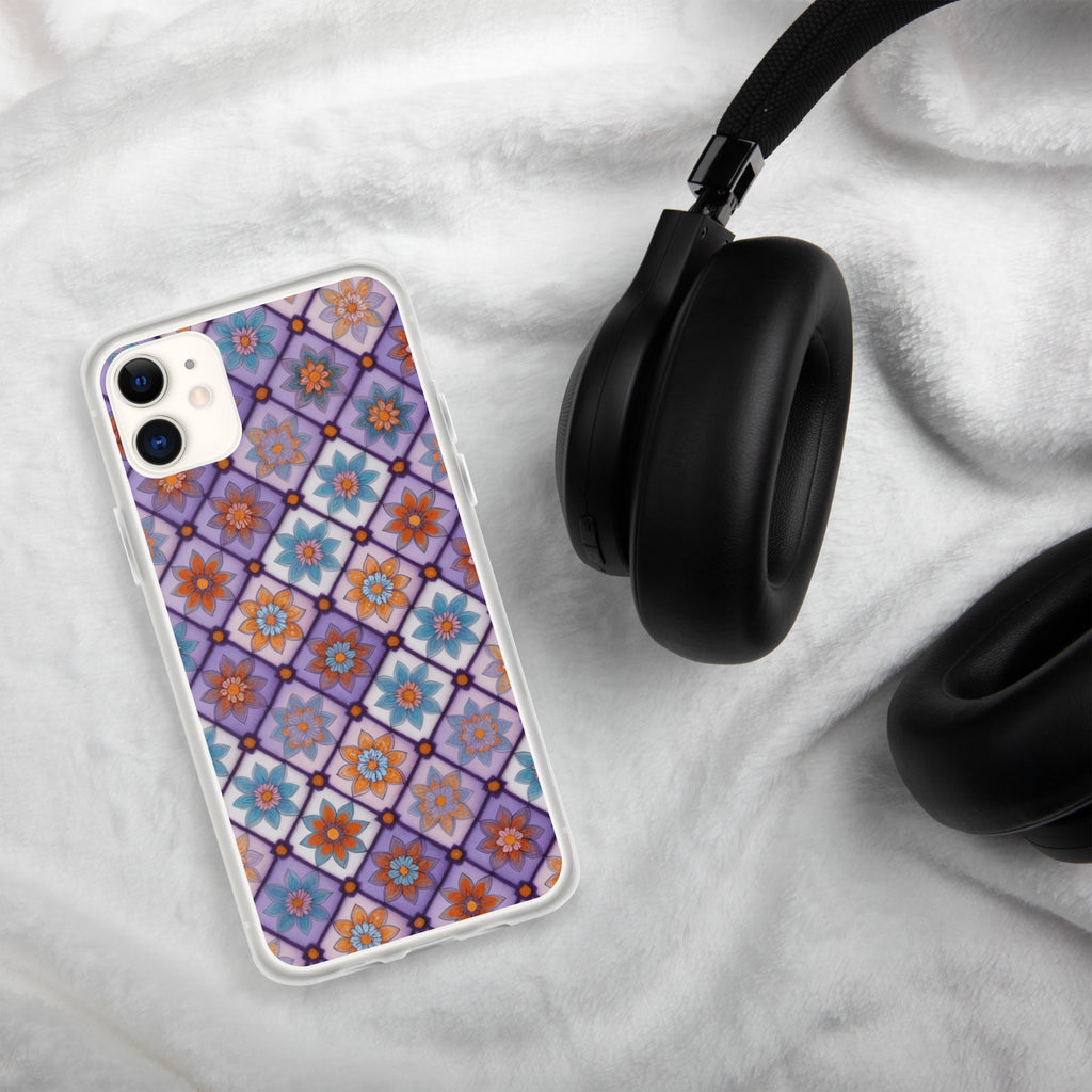 Violet Mosaic Blooms Clear Case for iPhone 11 - Colorful Floral Pattern Protective Cover