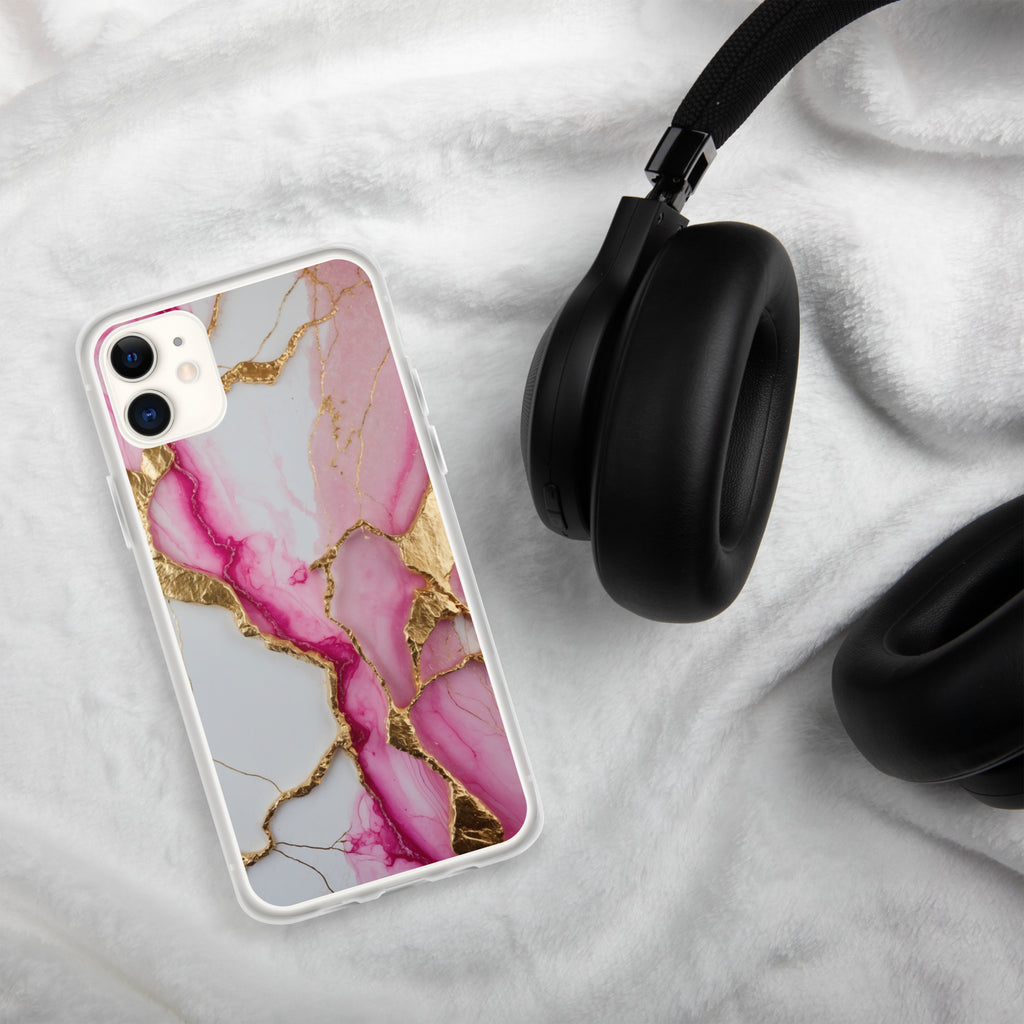 Pink Golden Marble Luxe Clear Case for iPhone 11 - Luxury Pink & Gold Marble Protective Cover