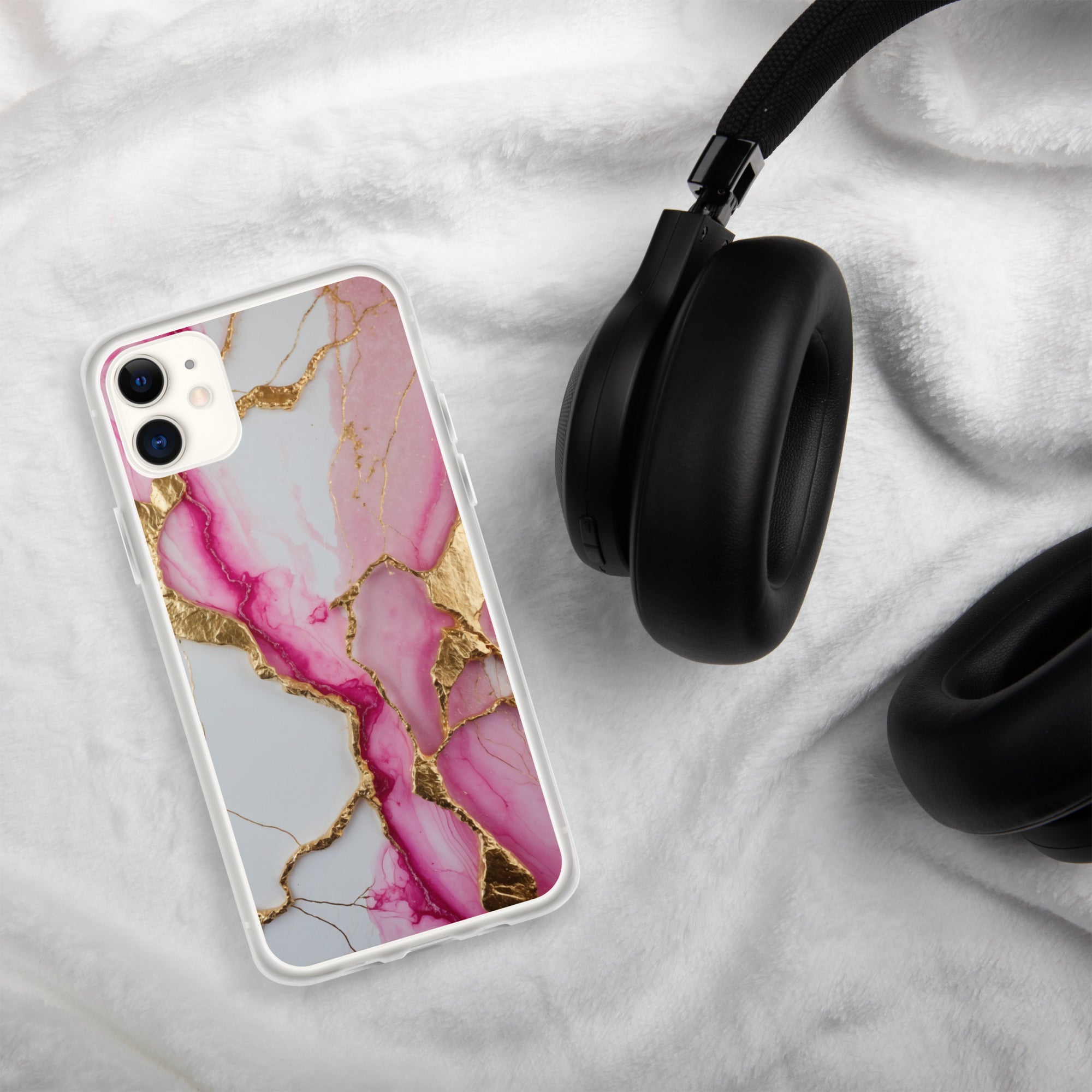 Pink Golden Marble Luxe Clear Case for iPhone 11 - Luxury Pink & Gold Marble Protective Cover