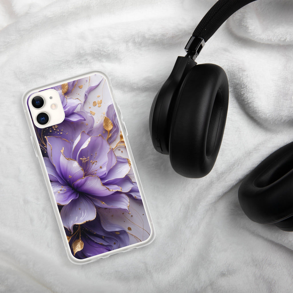 Royal Violet Bloom Clear Case for iPhone 11 - Luxury Purple & Gold Floral Protective Cover