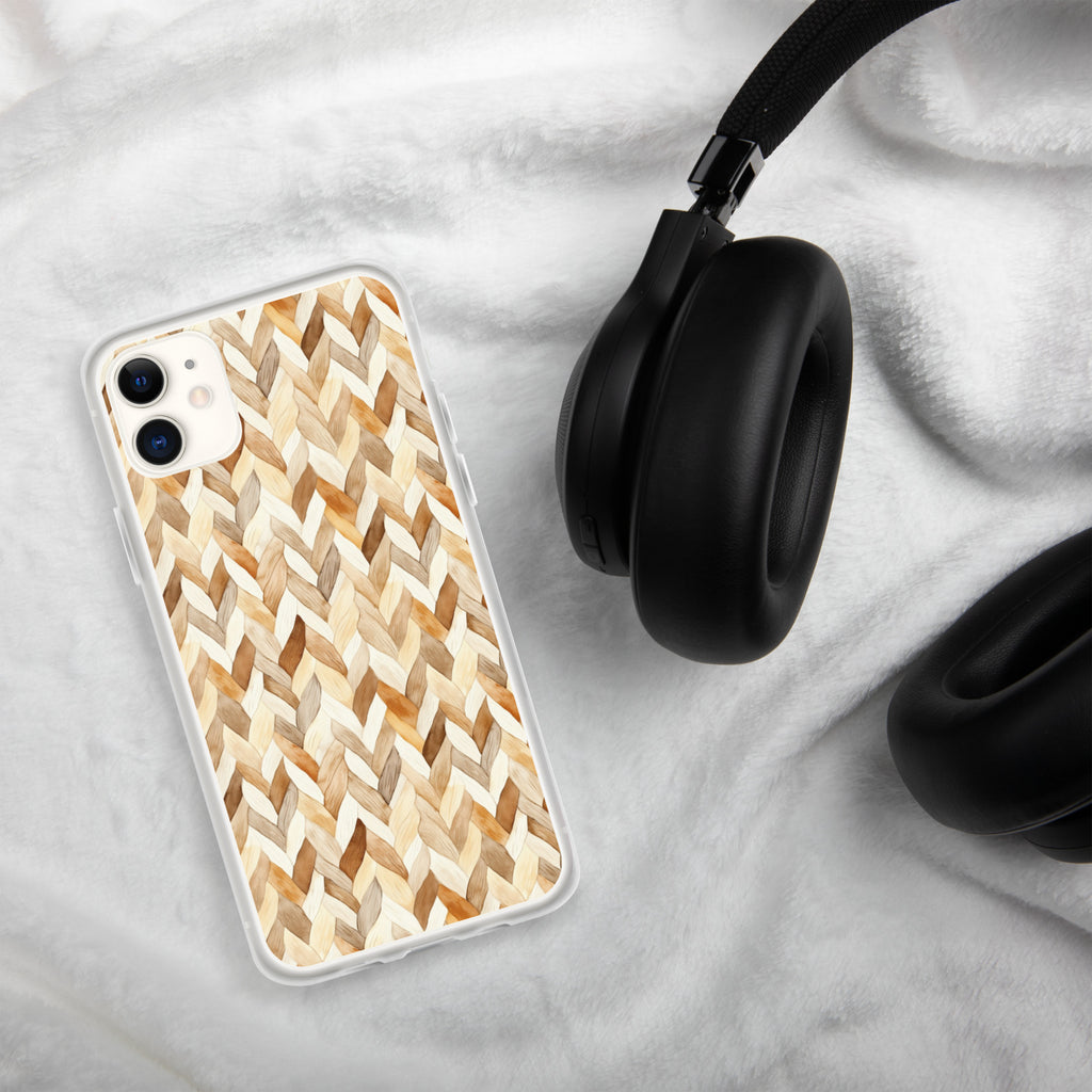 Cozy Knit Pattern Clear Case for iPhone 11 - Neutral Braided Texture Protective Cover