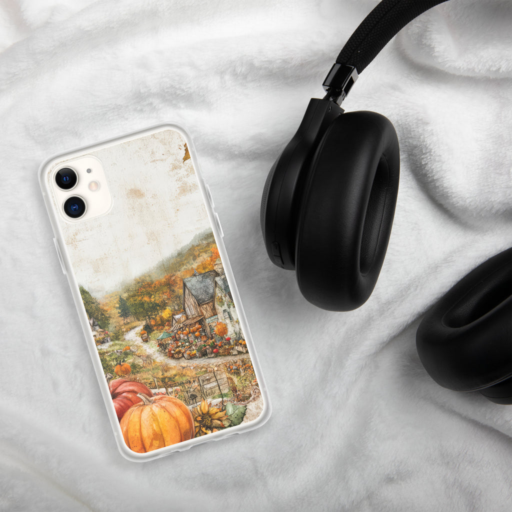 Autumn Village Clear Case for iPhone 11 - Fall Rustic Pumpkin Design Protective Cover