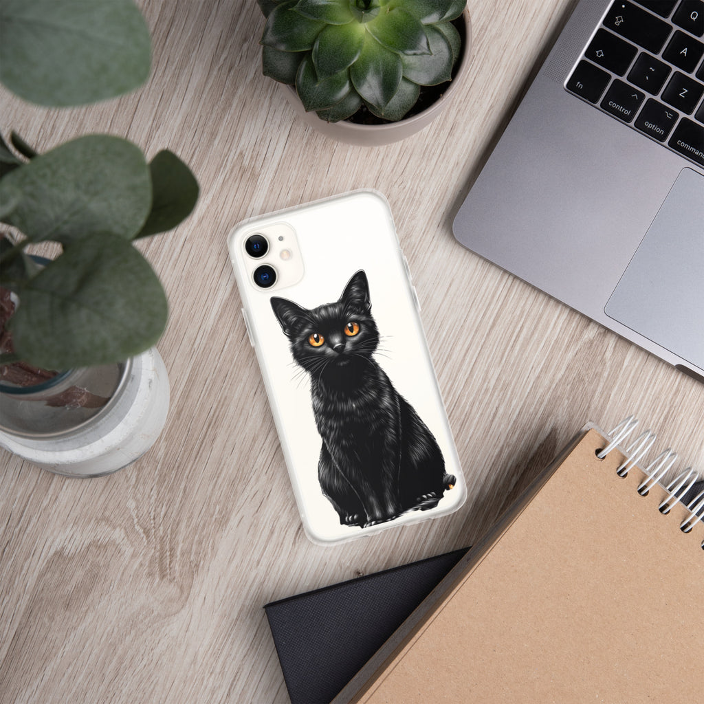Midnight Black Cat Clear Case for iPhone 11 - Elegant Black Cat Illustration Protective Cover