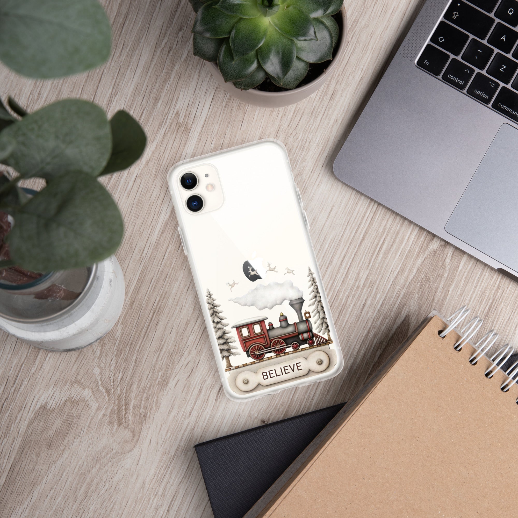 Believe Christmas Train Clear Case for iPhone 11 - Vintage Holiday Locomotive Winter Scene Cover