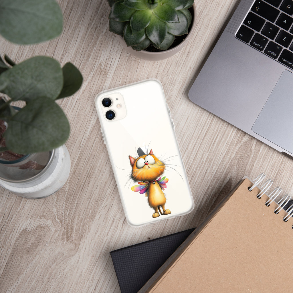 Fairy Cat Clear Case for iPhone 11 - Cute Magical Kitty with Colorful Wings Protective Cover