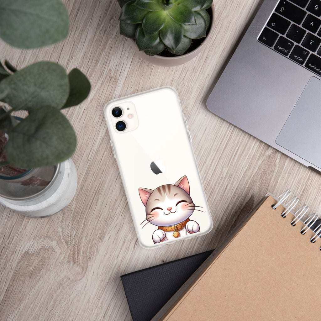 Happy Kitty Clear Case for iPhone 11 - Cute Smiling Cat Illustration Protective Cover