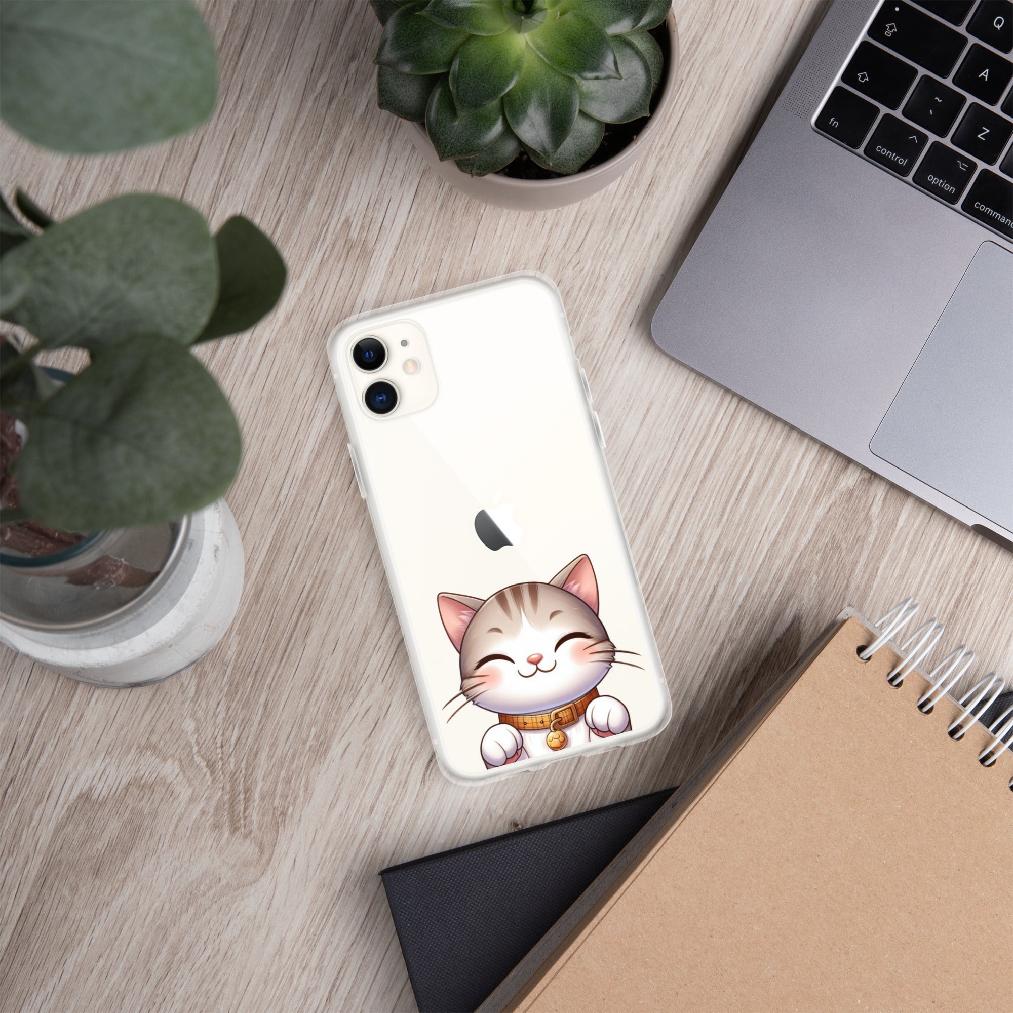 Happy Kitty Clear Case for iPhone 11 - Cute Smiling Cat Illustration Protective Cover