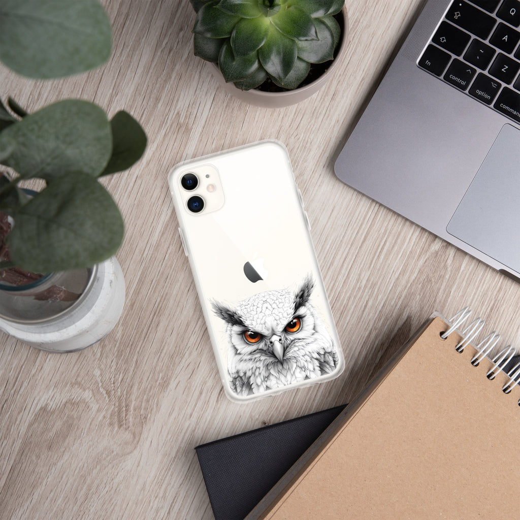 Snowy Owl Glare Clear Case for iPhone 11 - Minimalist White Owl Illustration Protective Cover
