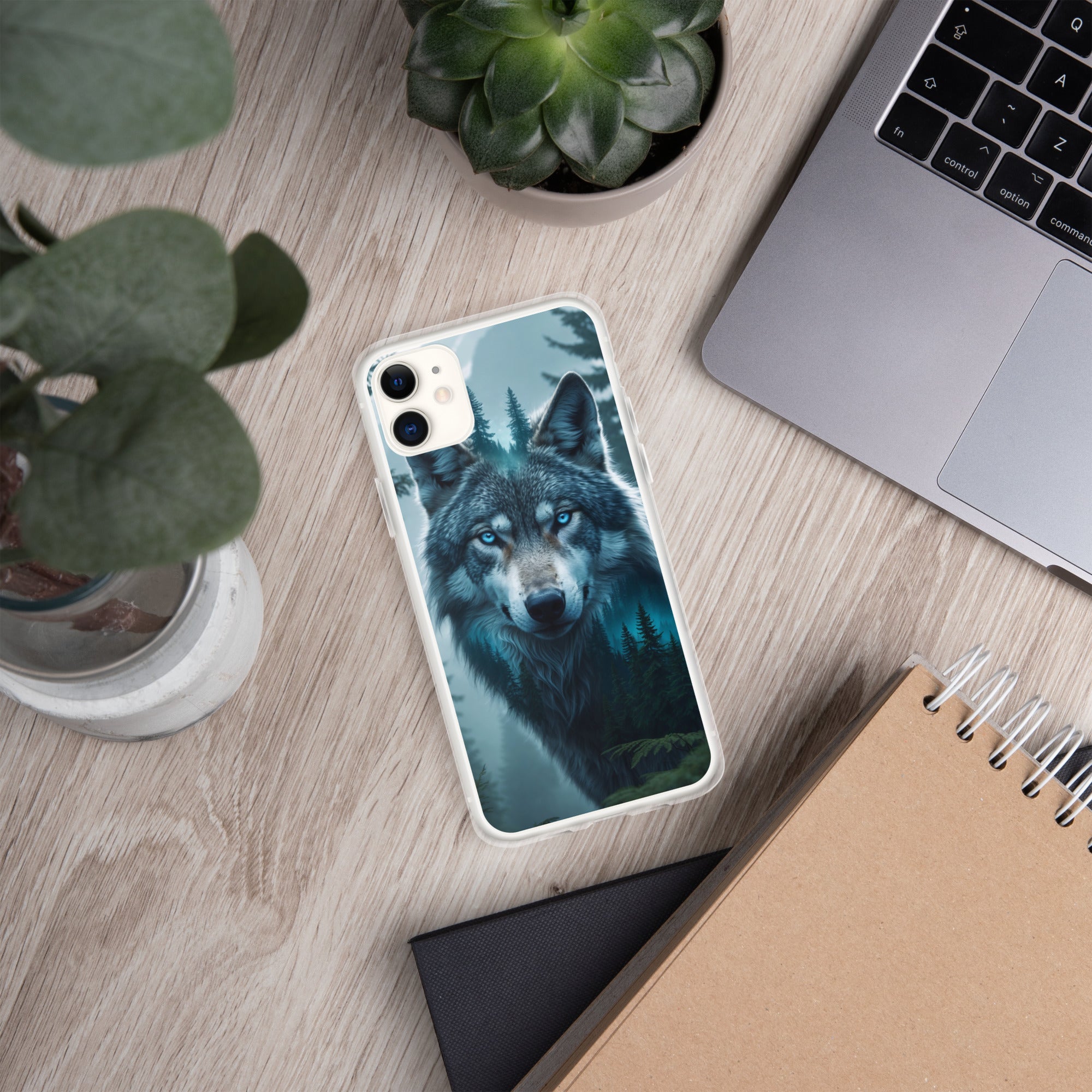 Arctic Forest Wolf Clear Case for iPhone 11 - Blue-Eyed Wolf Nature Protective Cover