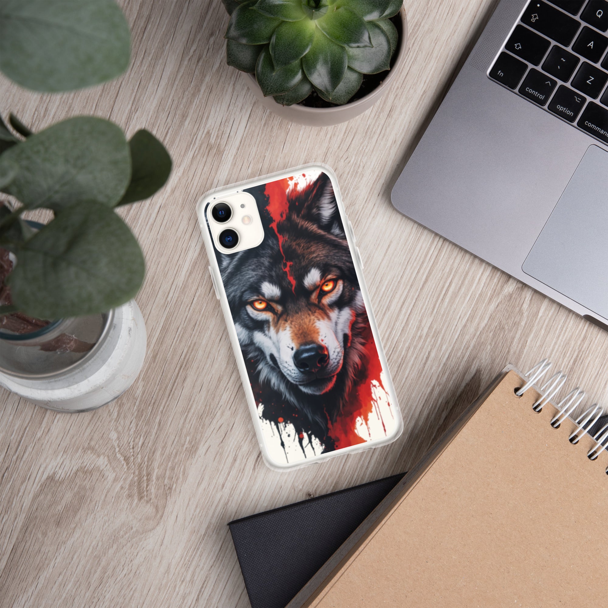 Dual Flame Wolf Clear Case for iPhone 11 - Fierce Wolf Artwork Protective Cover