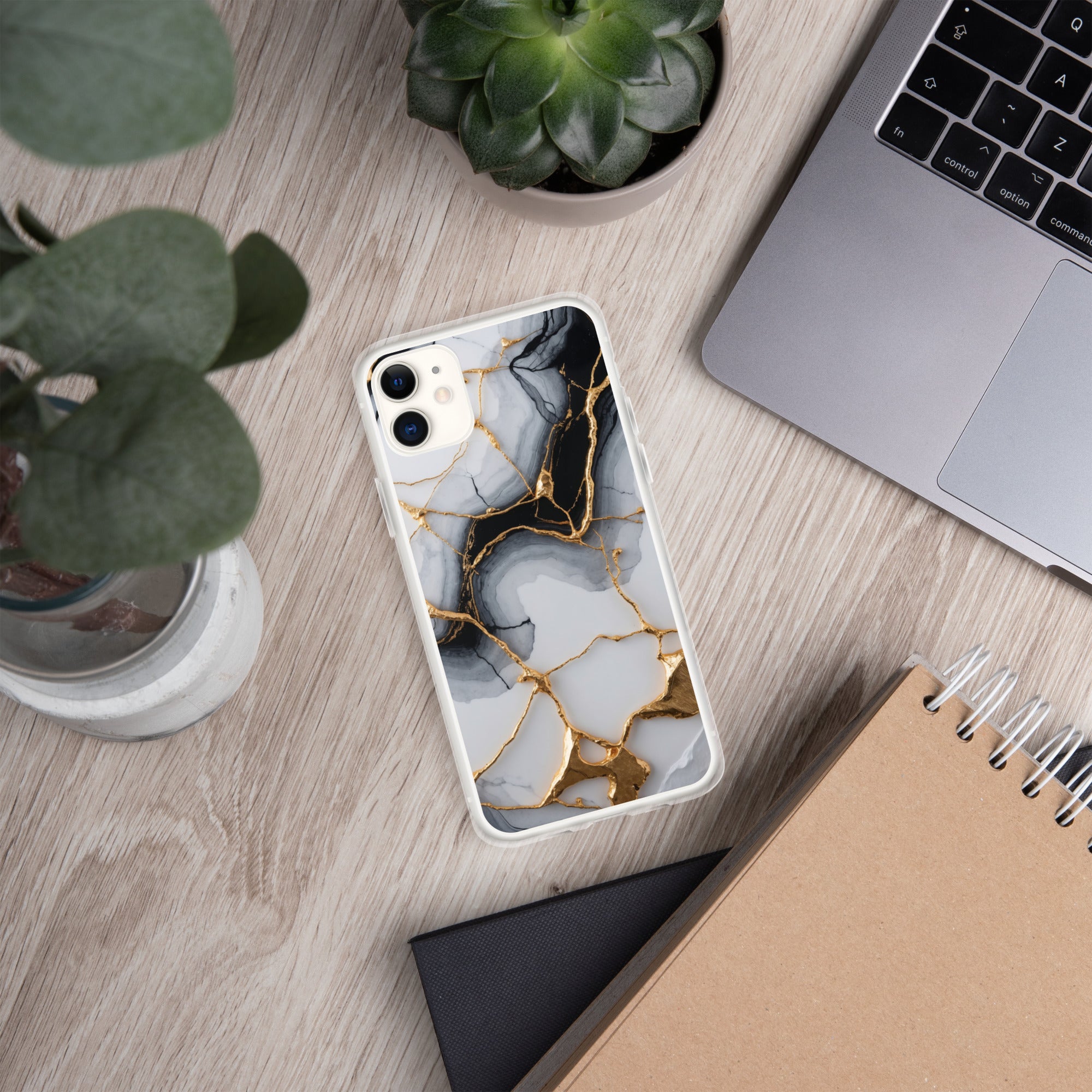 Golden Marble Veins Clear Case for iPhone 11 - Luxury Black & White Marble Protective Cover